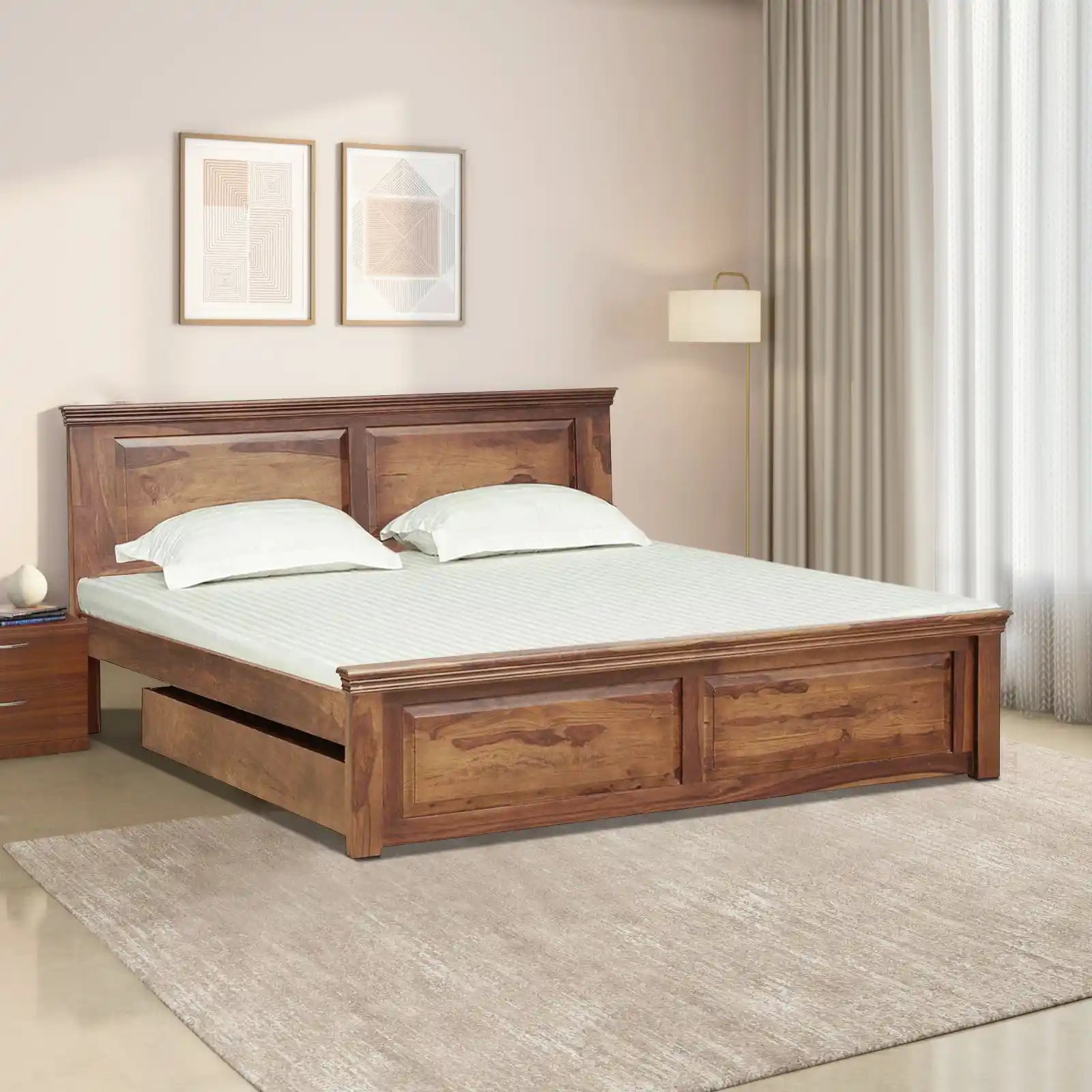 Kanishka queen size drawer bed solid wood modern look
