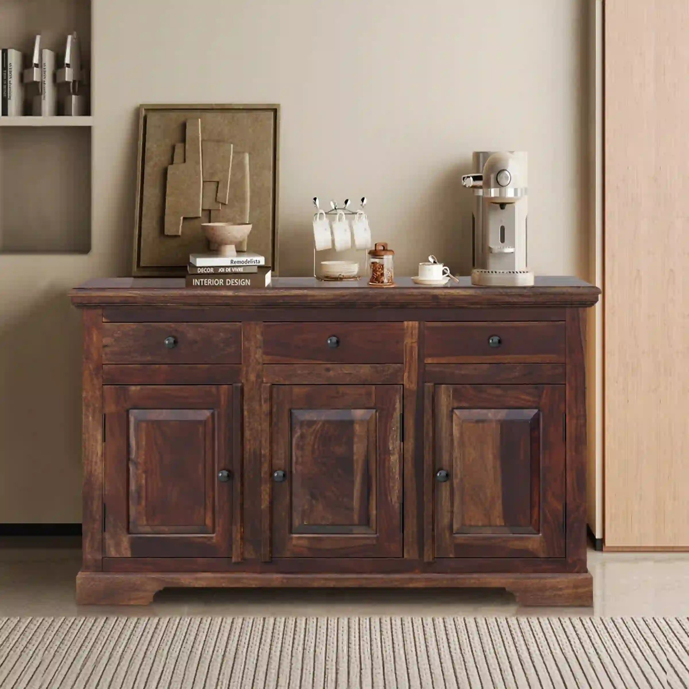 Kanishka solid sheesham wood sideboard storage cabinet modern living room India