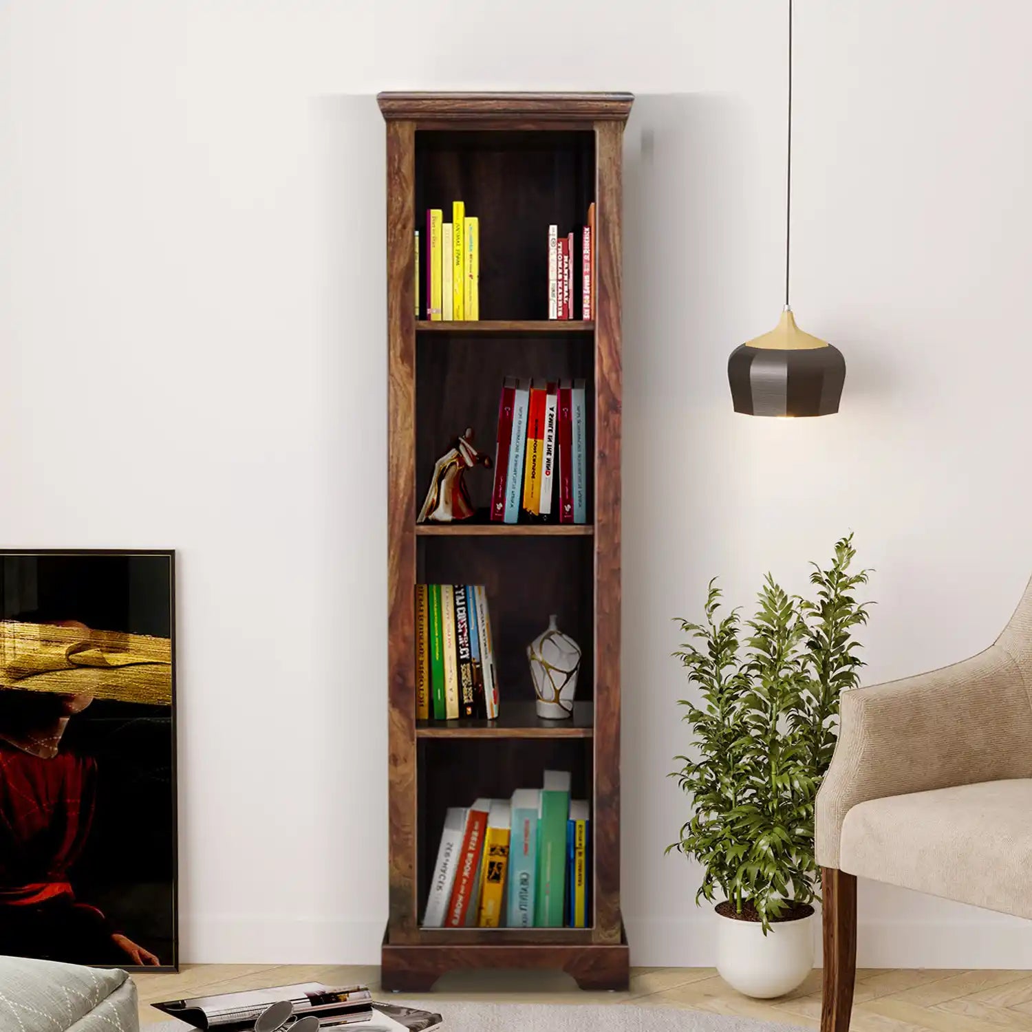 Kanishka vertical bookshelf solid sheesham wood tall storage display unit India