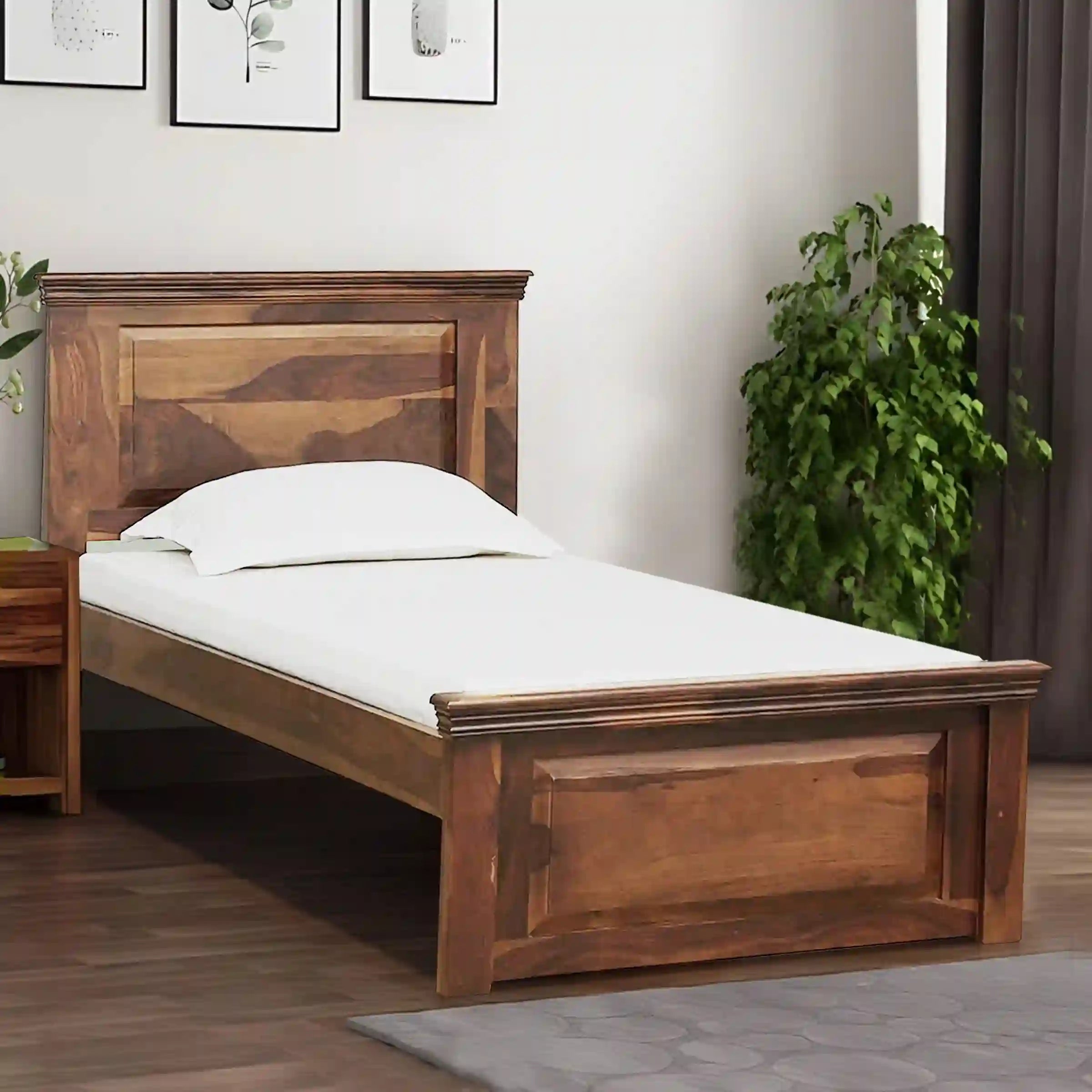 Kanishka wooden single bed natural finish modern bed India