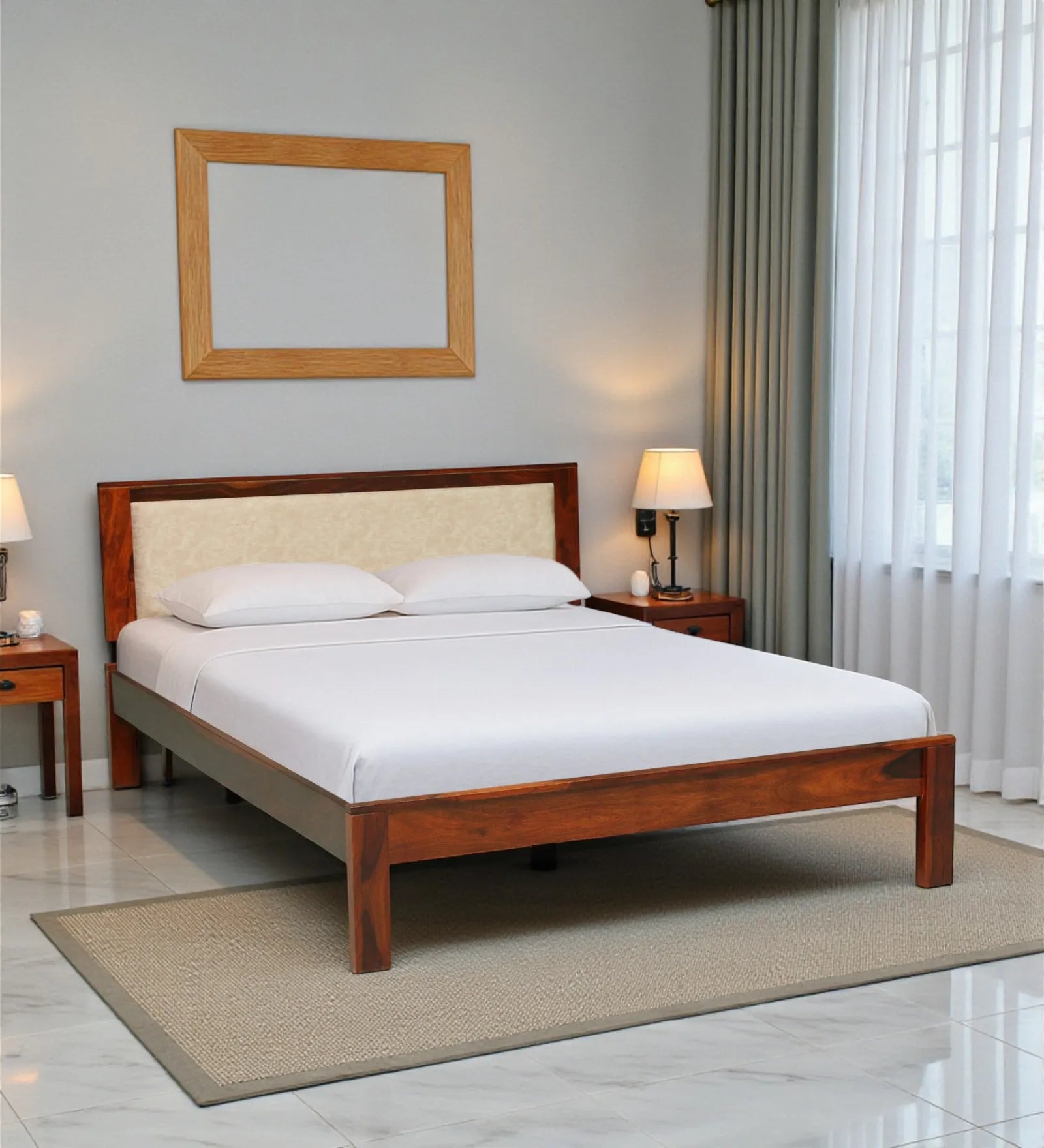 Kashtha queen bed no storage solid wood clean look frame