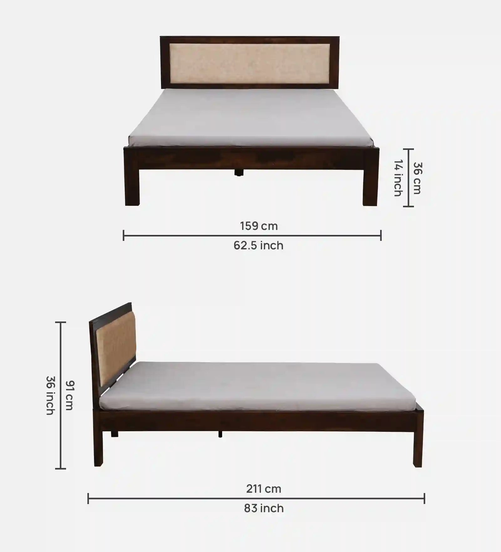 Kashtha queen size bed plain wood frame modern room