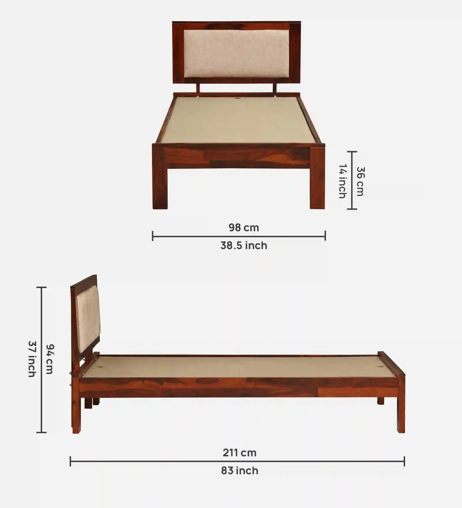 Kashtha sheesham bed single size strong wood frame bed India