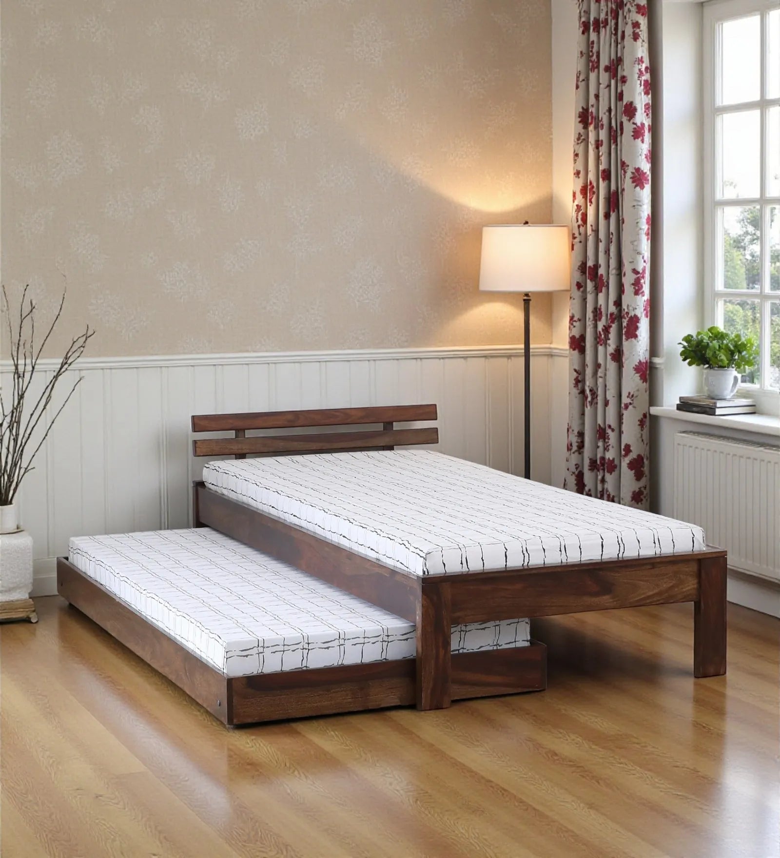 Kashtha sheesham wood single bed with trundle modern solid wood bed India