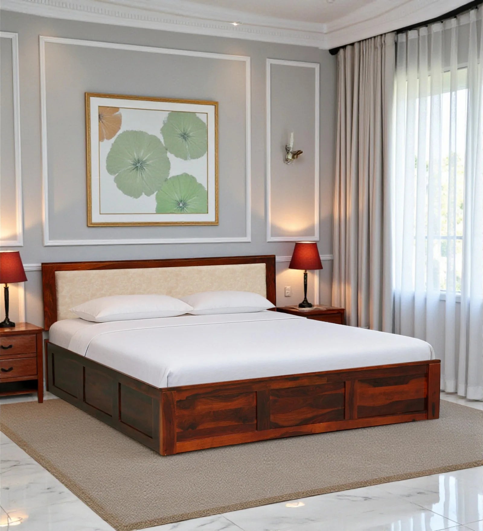 Kashtha solid sheesham wood king size bed with hydraulic storage heavy duty