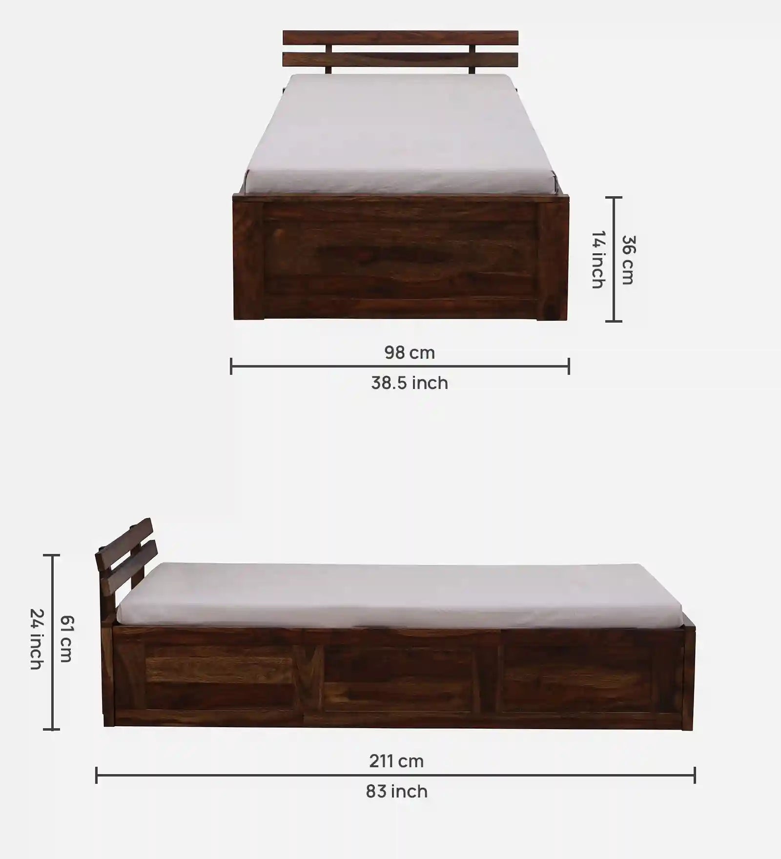 Kashtha solid wood bed single size storage modern Indian furnitur