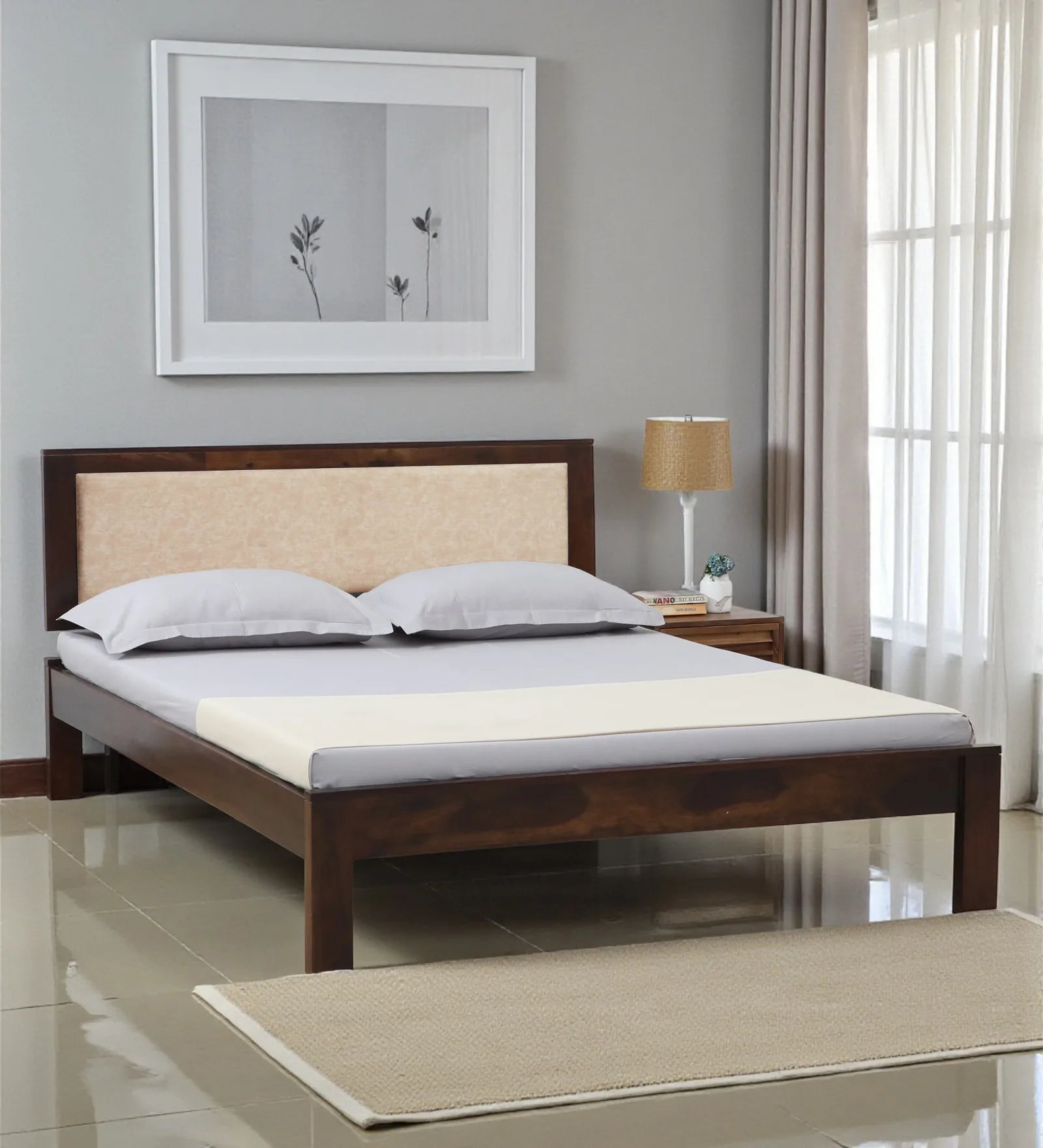 kashtha solid wood king size bed without storage front view modern sheesham wood design