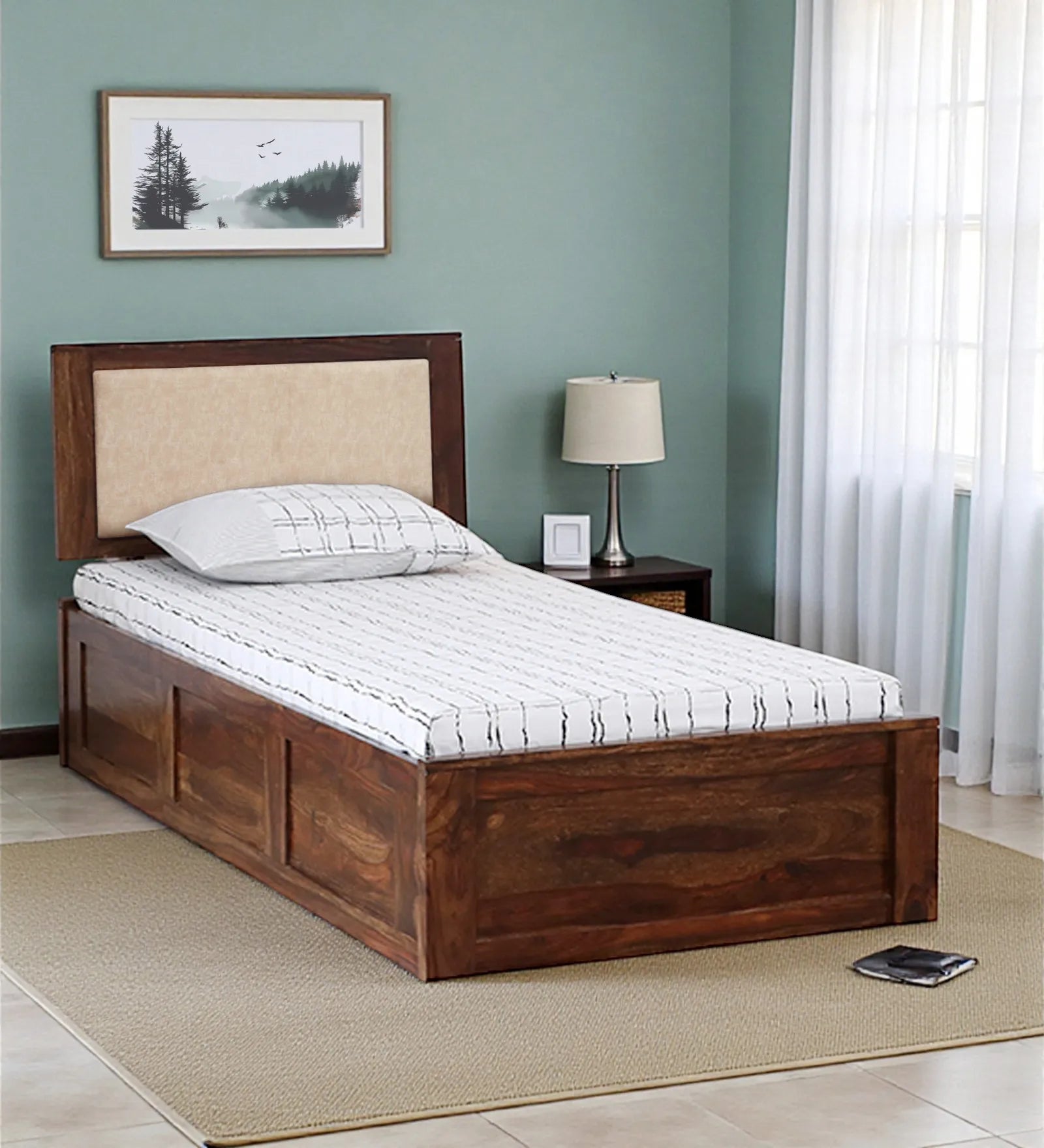Kashtha solid wood single bed with storage modern wooden bed India