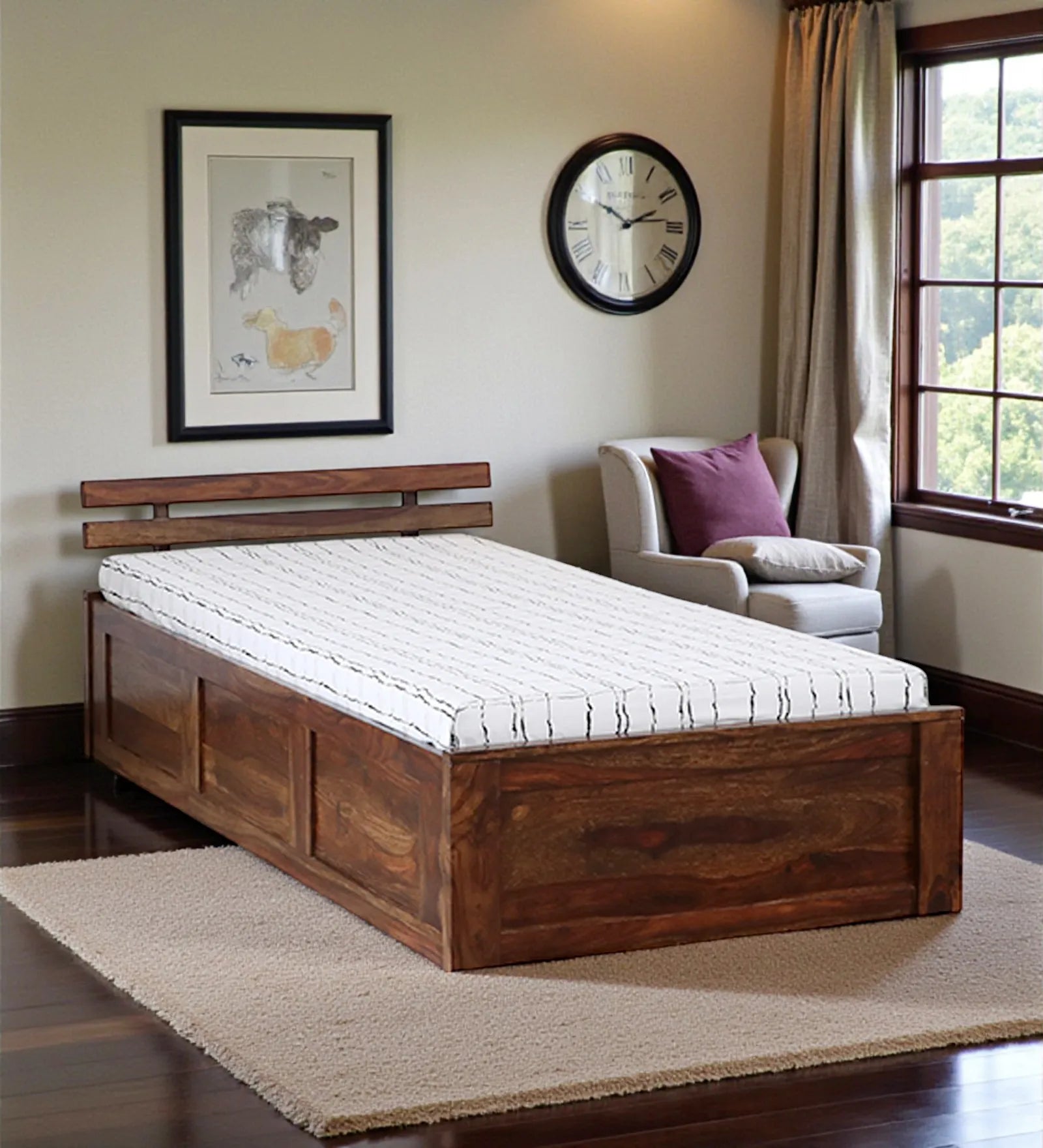 Kashtha solid wood single bed with storage modern wooden bed India