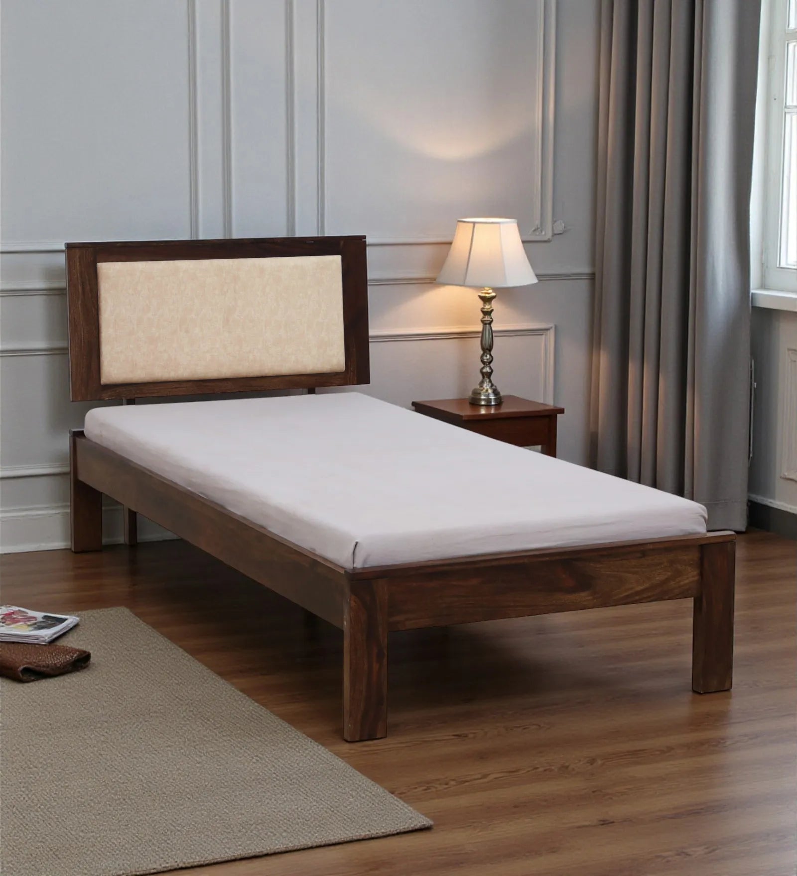 Kashtha solid wood single bed without storage modern wooden bed India