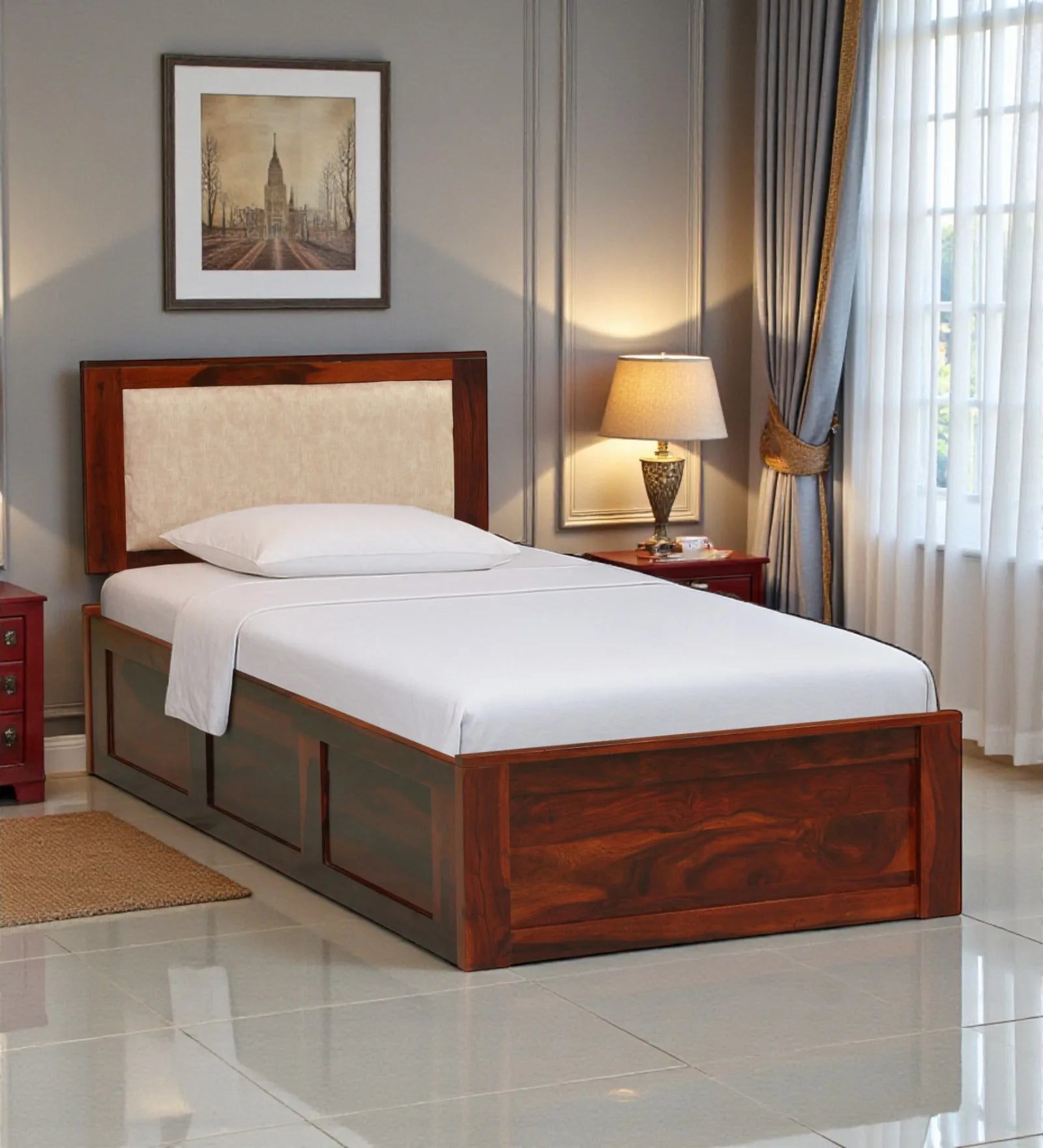 Kashtha solid wood single bed without storage modern wooden bed India
