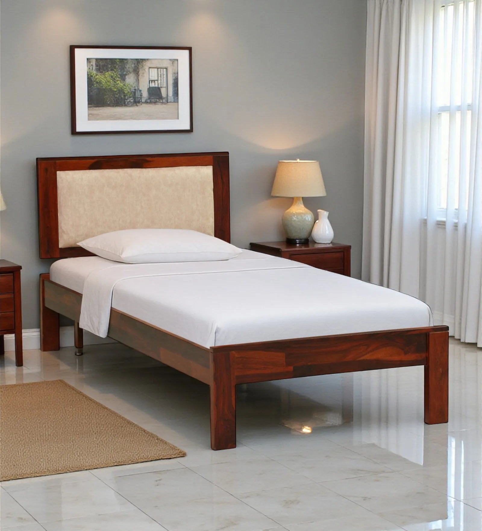 Kashtha solid wood single bed without storage modern wooden bed India