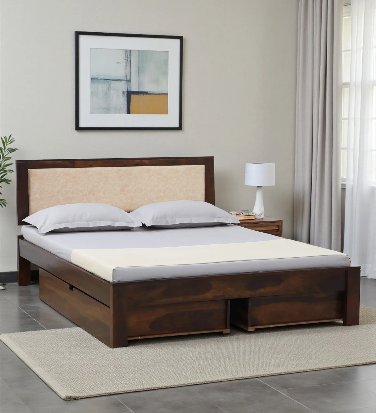 sheesham wood king size drawer storage bed frame structure india