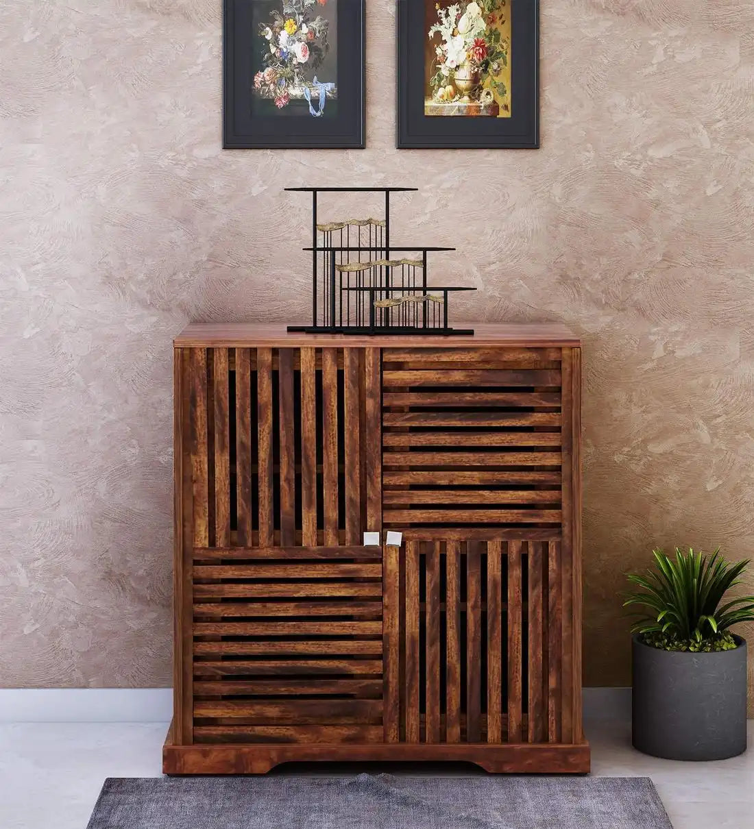 Knoll sheesham footwear storage unit solid wood shoe rack for entryway India