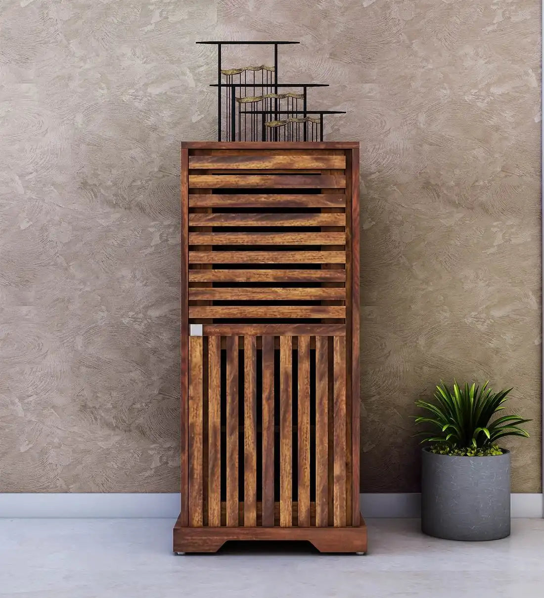 Knoll solid wood shoe rack sheesham footwear storage cabinet for entryway India
