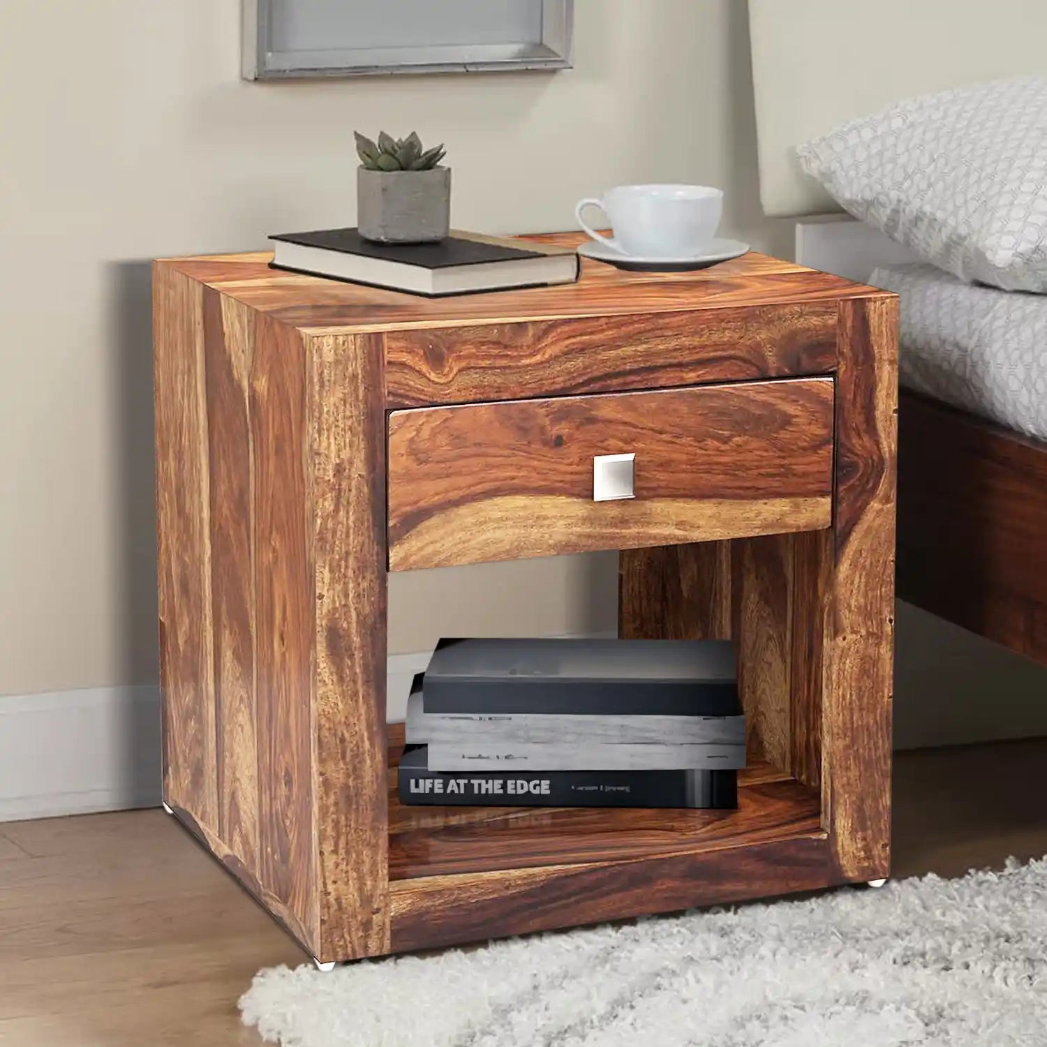 Krish nightstand wooden bedside table clean premium style India