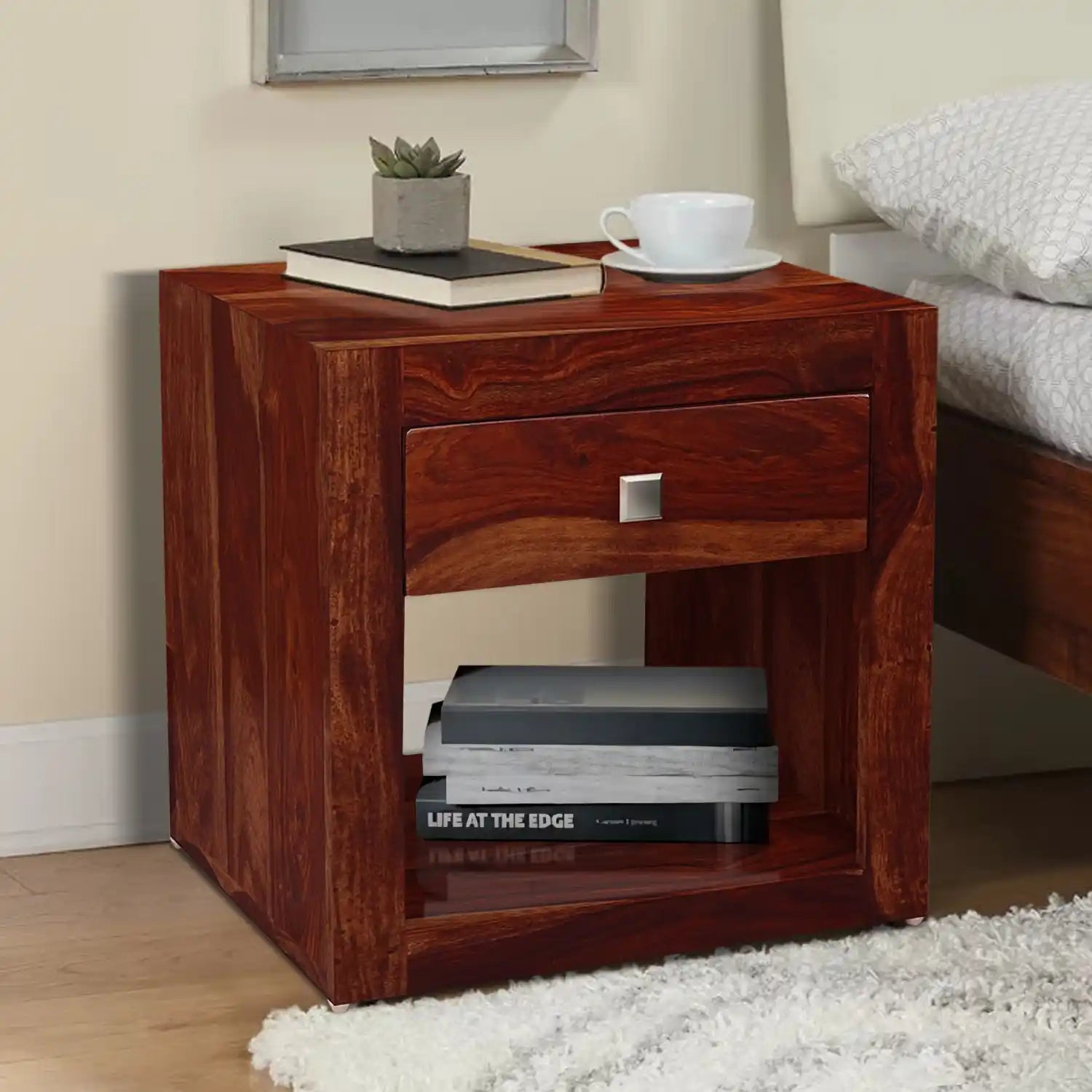 Krish sheesham wood bedside table modern wooden side table India