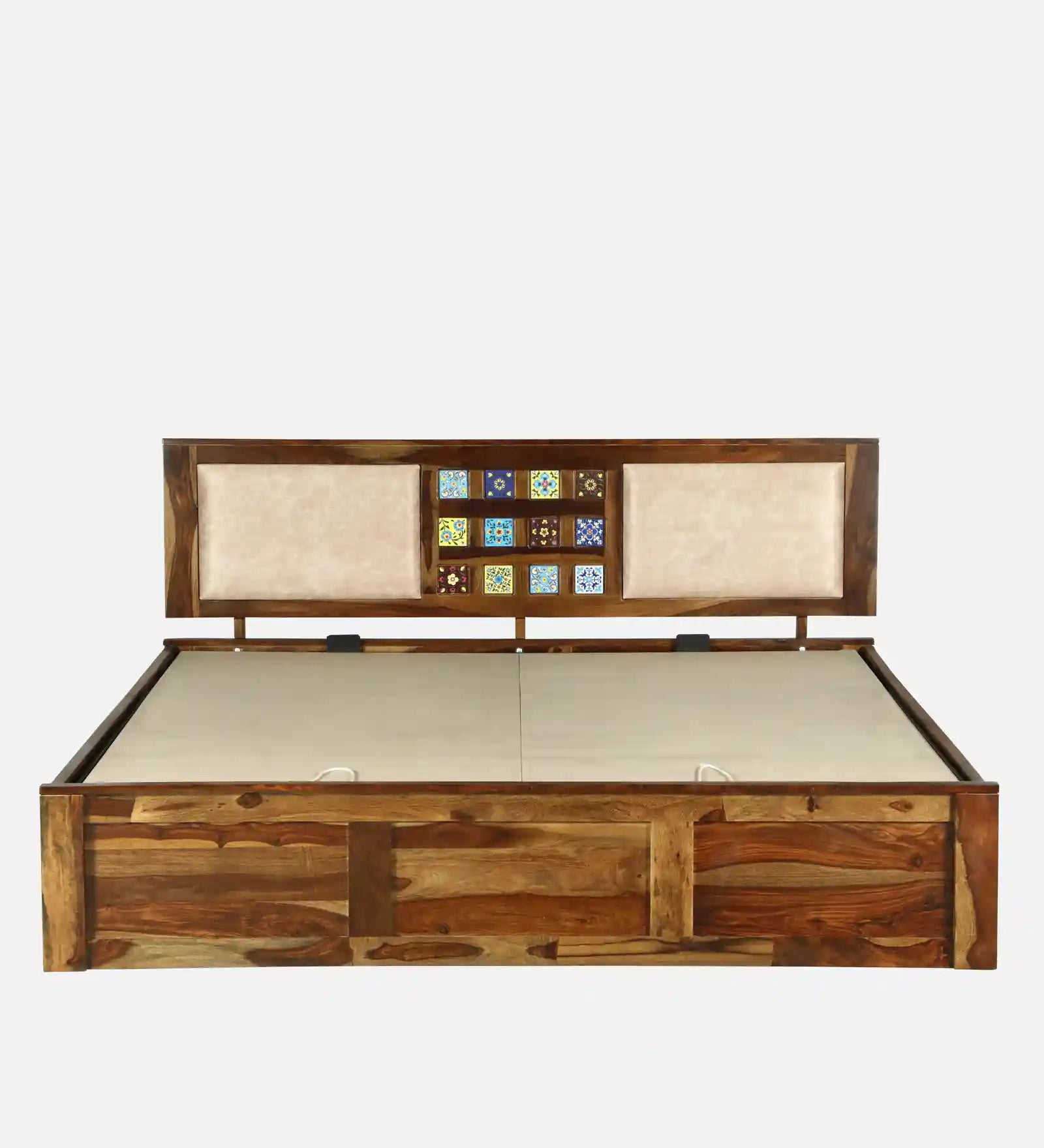 sheesham wood queen size hydraulic storage bed frame front profile india
