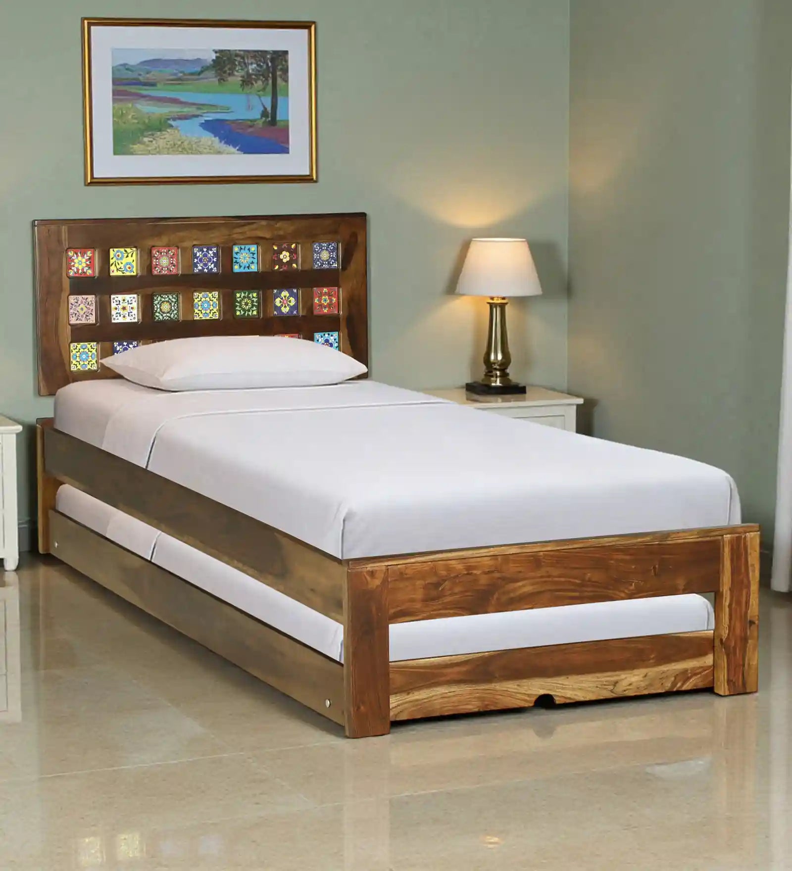 Anamika Sheesham Wood Single Bed With Trundle
