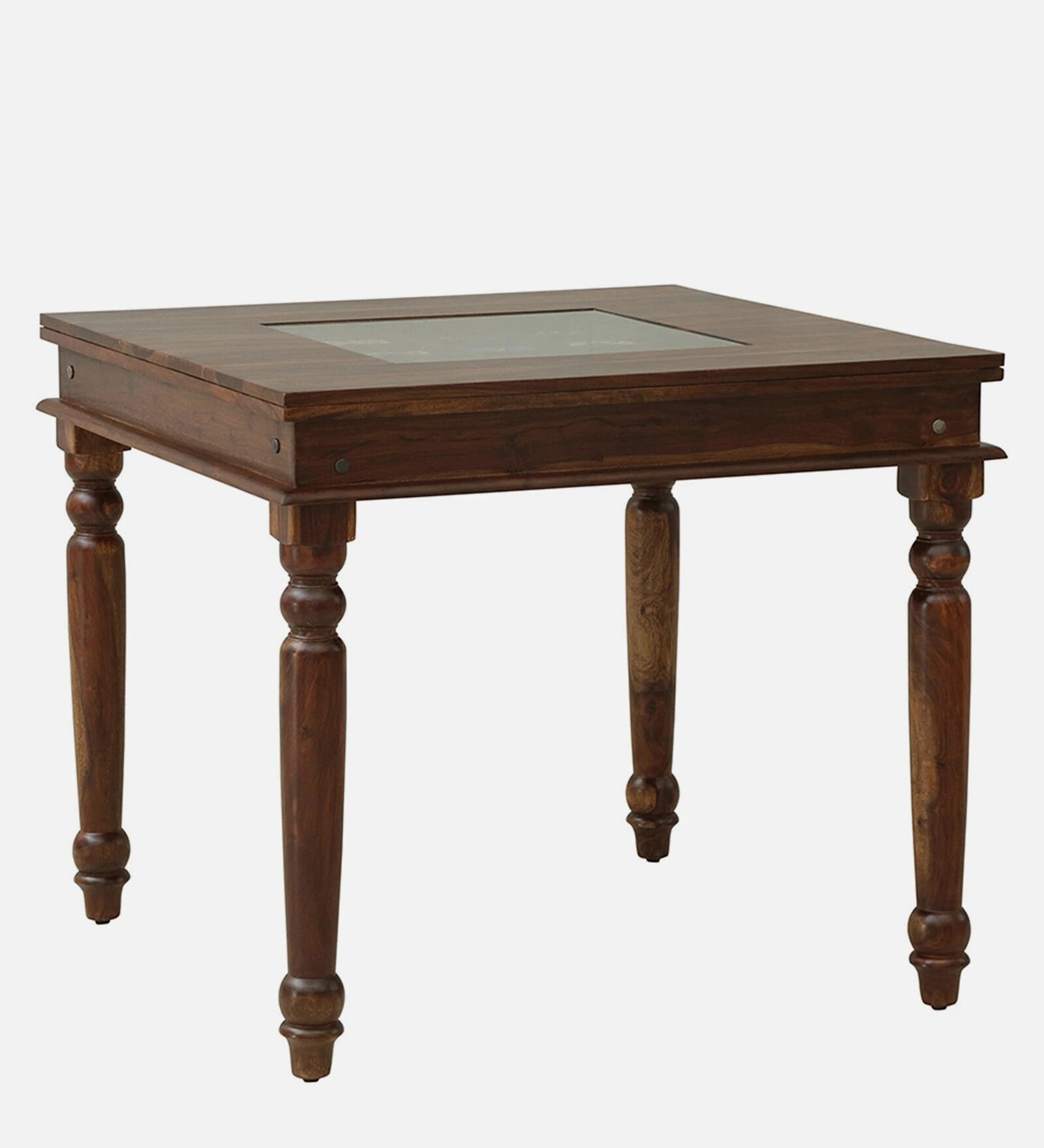 Solid Sheesham Wood Dining Table Set with Four Cushion Chairs