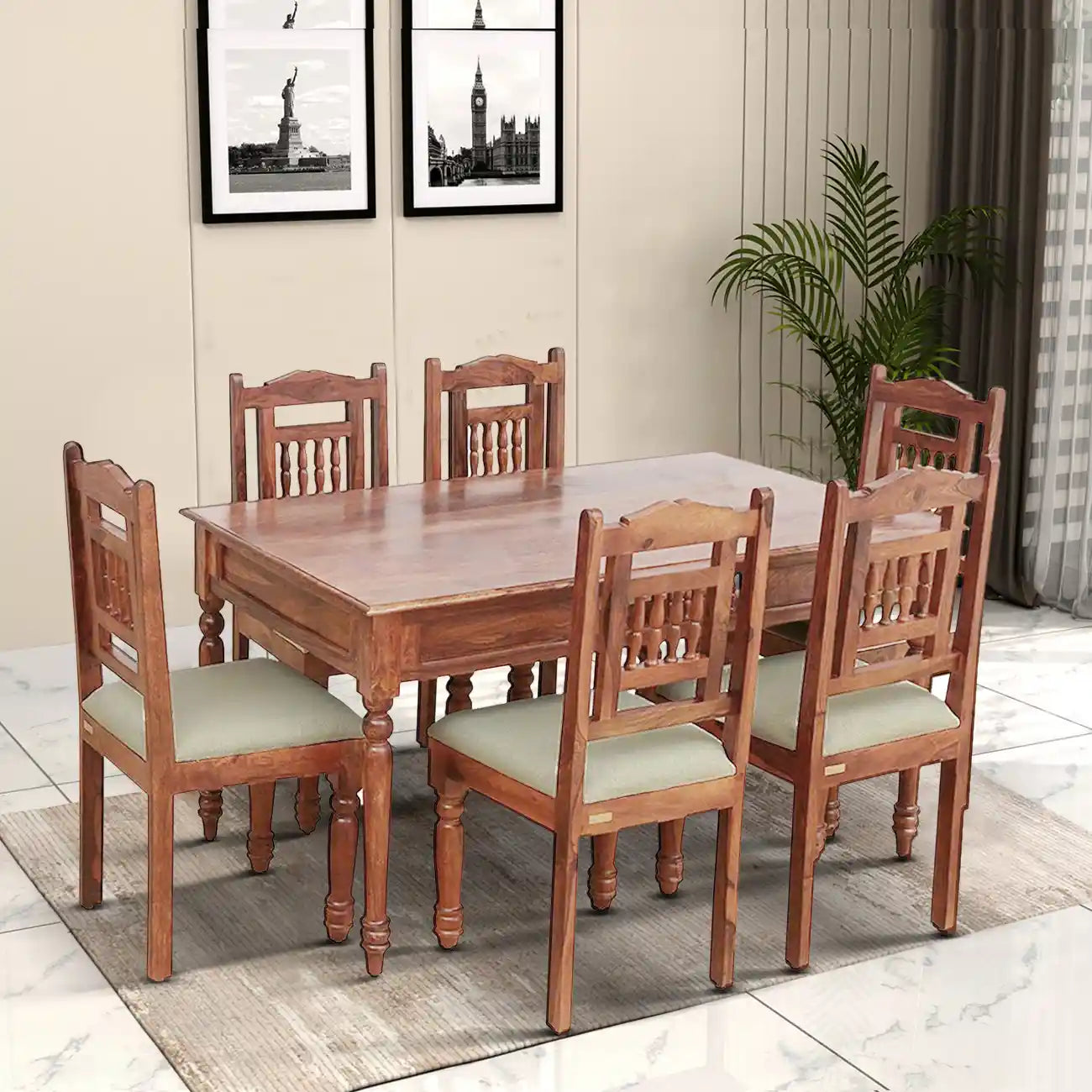 Luxury traditional six seater dining set Devanti solid wood style for premium homes