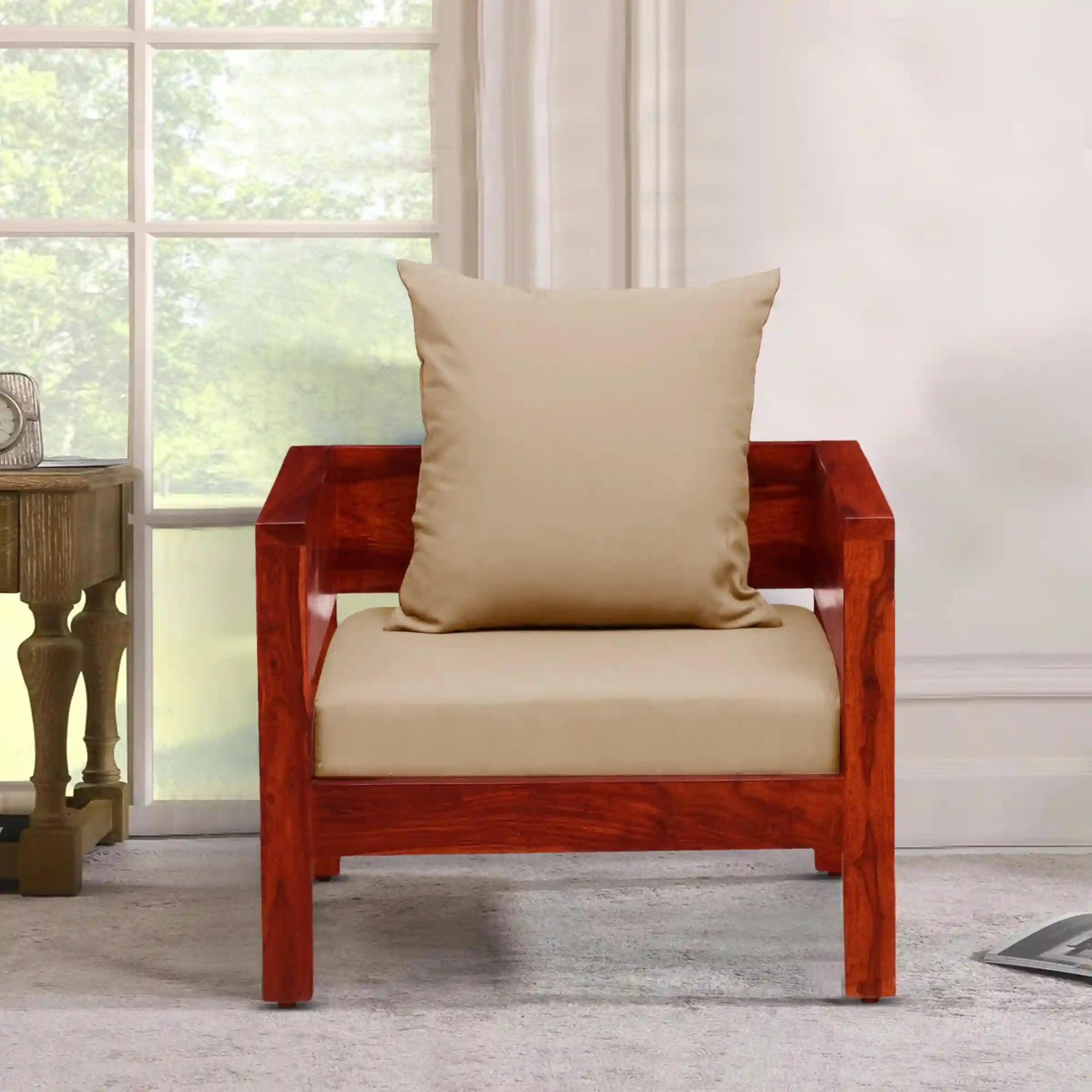 luxury traditional wooden 1 seater sofa for indian homes