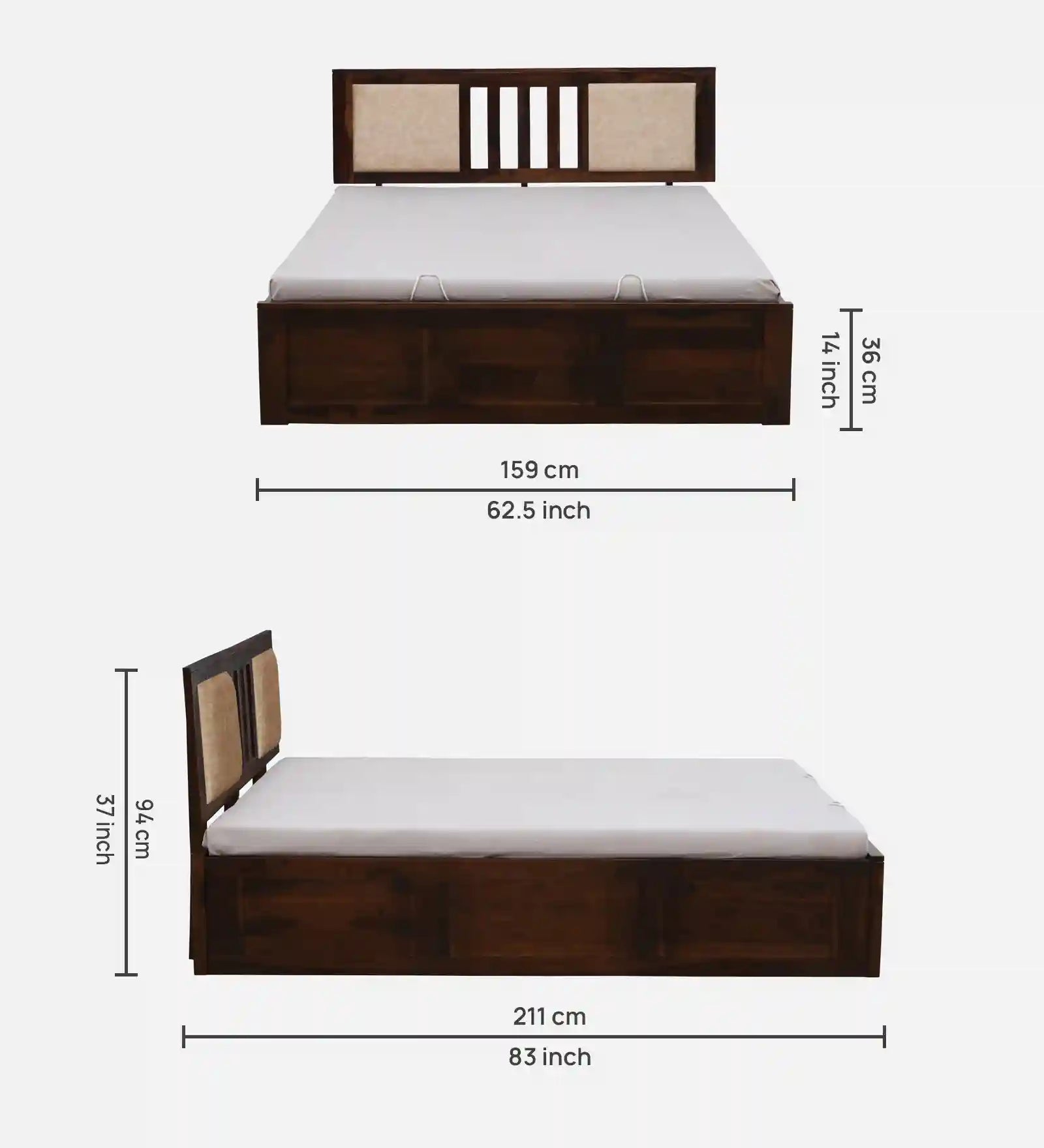 Druma solid sheesham wood queen size bed with hydraulic storage durable design
