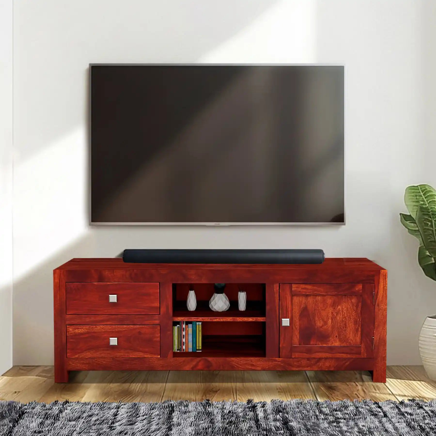 Milo solid wood TV cabinet modern wooden TV unit design with storage