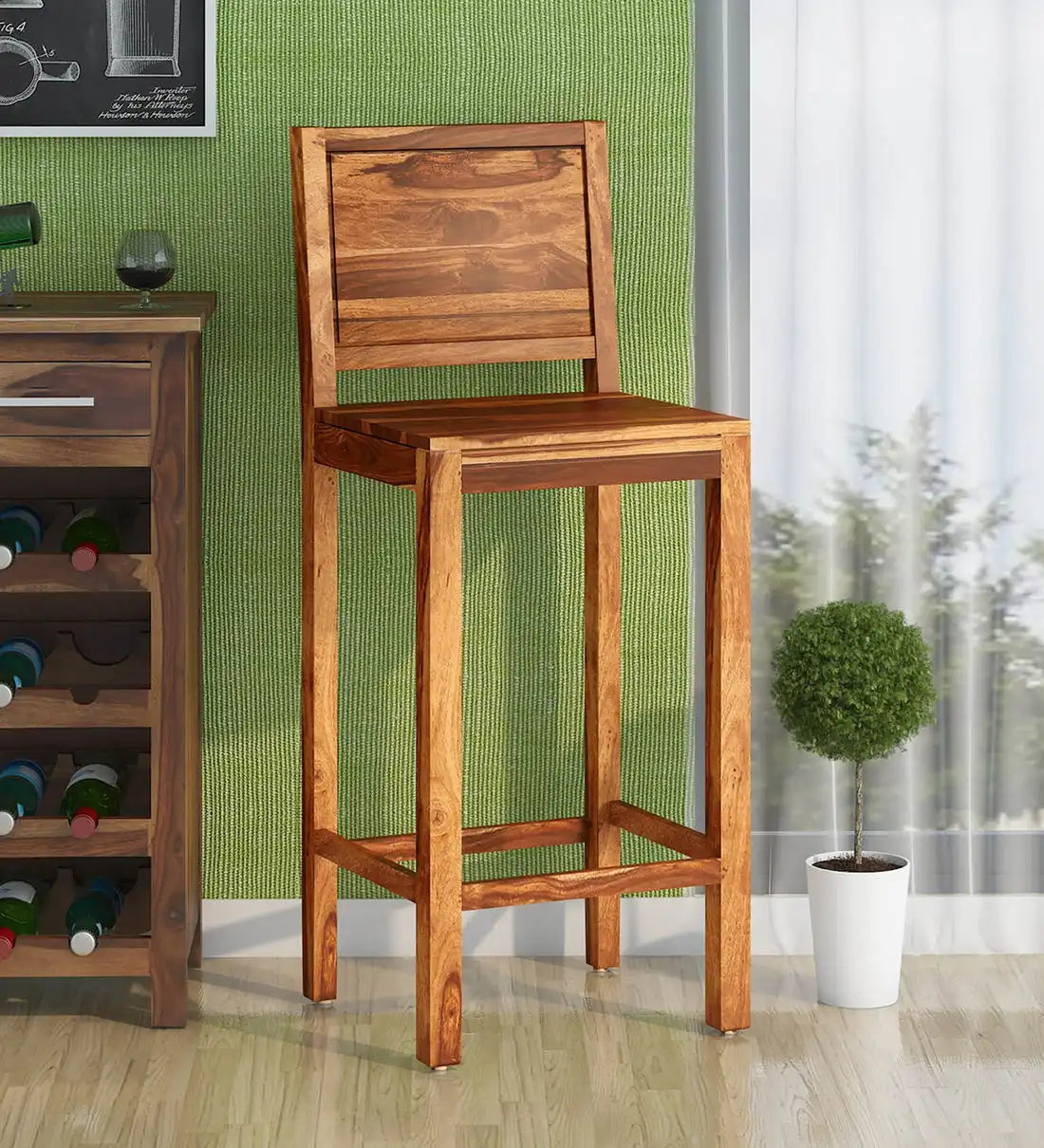 Modern bar chair in sheesham wood counter stool with back support