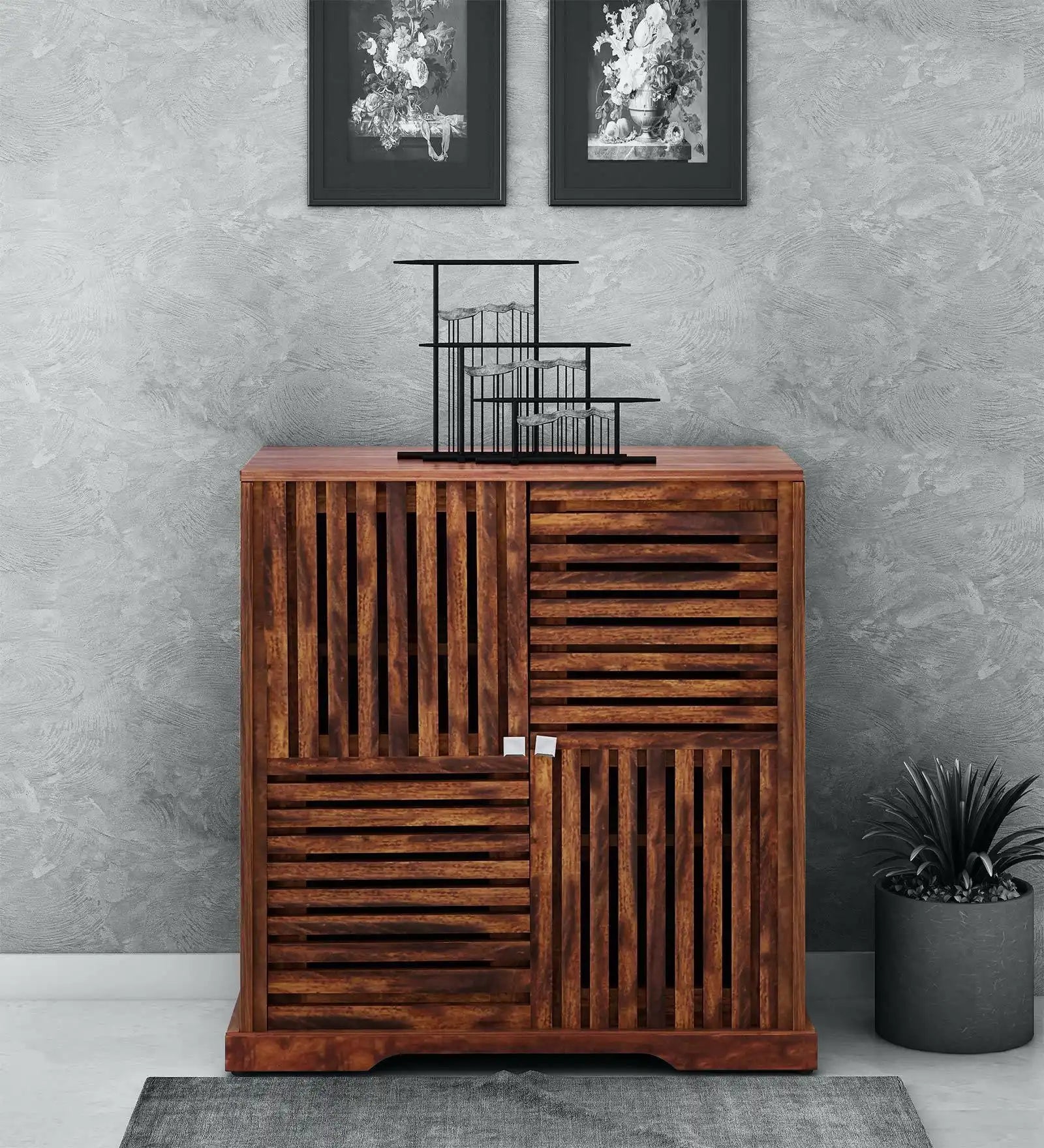Modern Knoll wooden shoe organizer sheesham storage cabinet design
