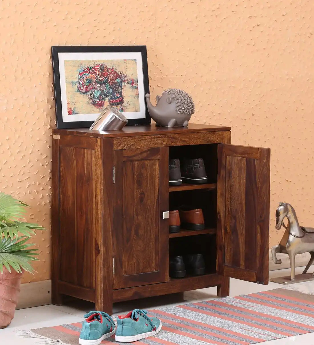 Modern Liza wooden shoe organizer solid wood footwear storage unit design