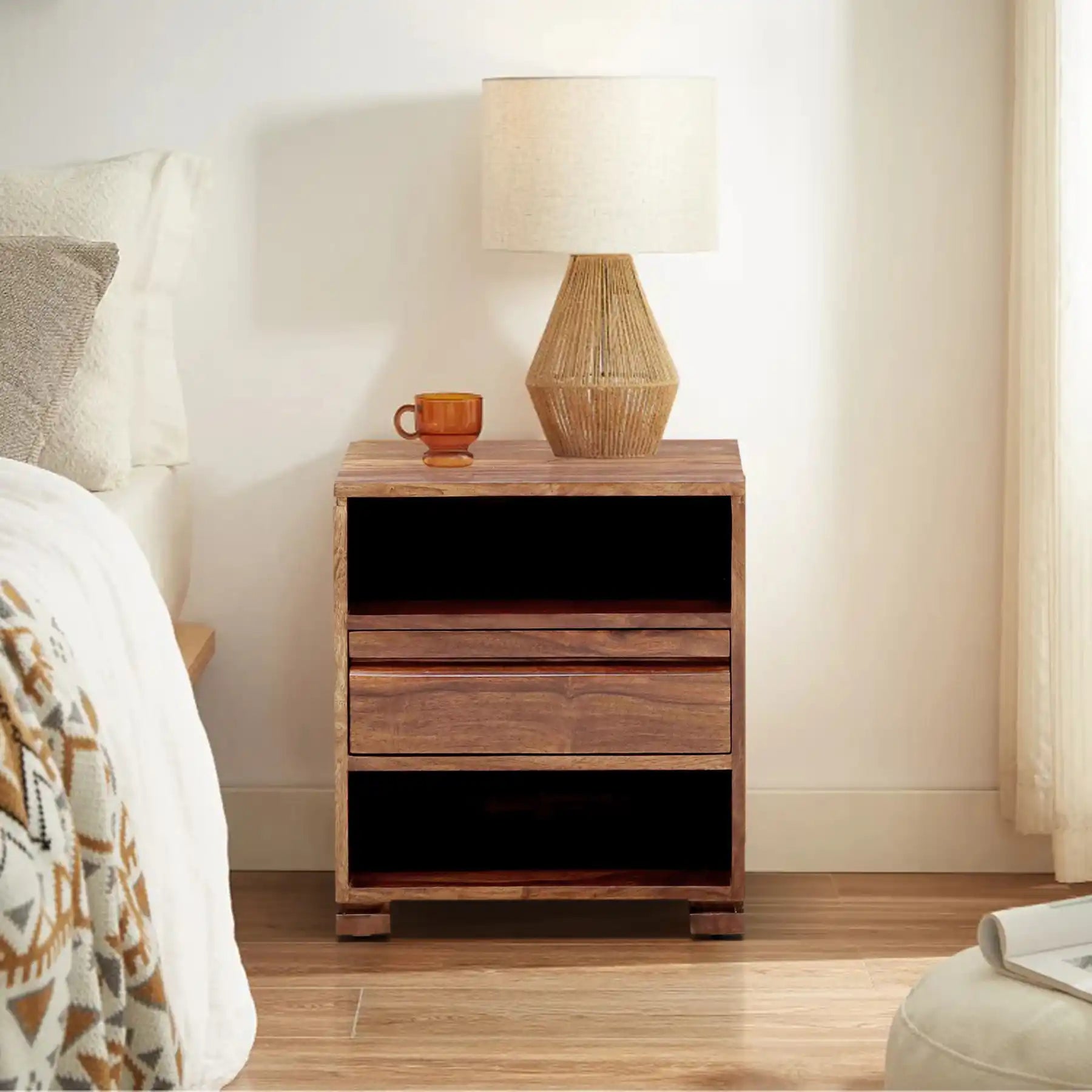 Modern sheesham nightstand Moscow wooden bedside table India