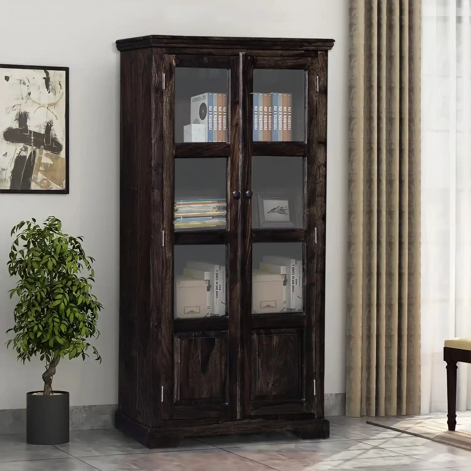 Modern sheesham wood bookshelf wooden bookcase for study room