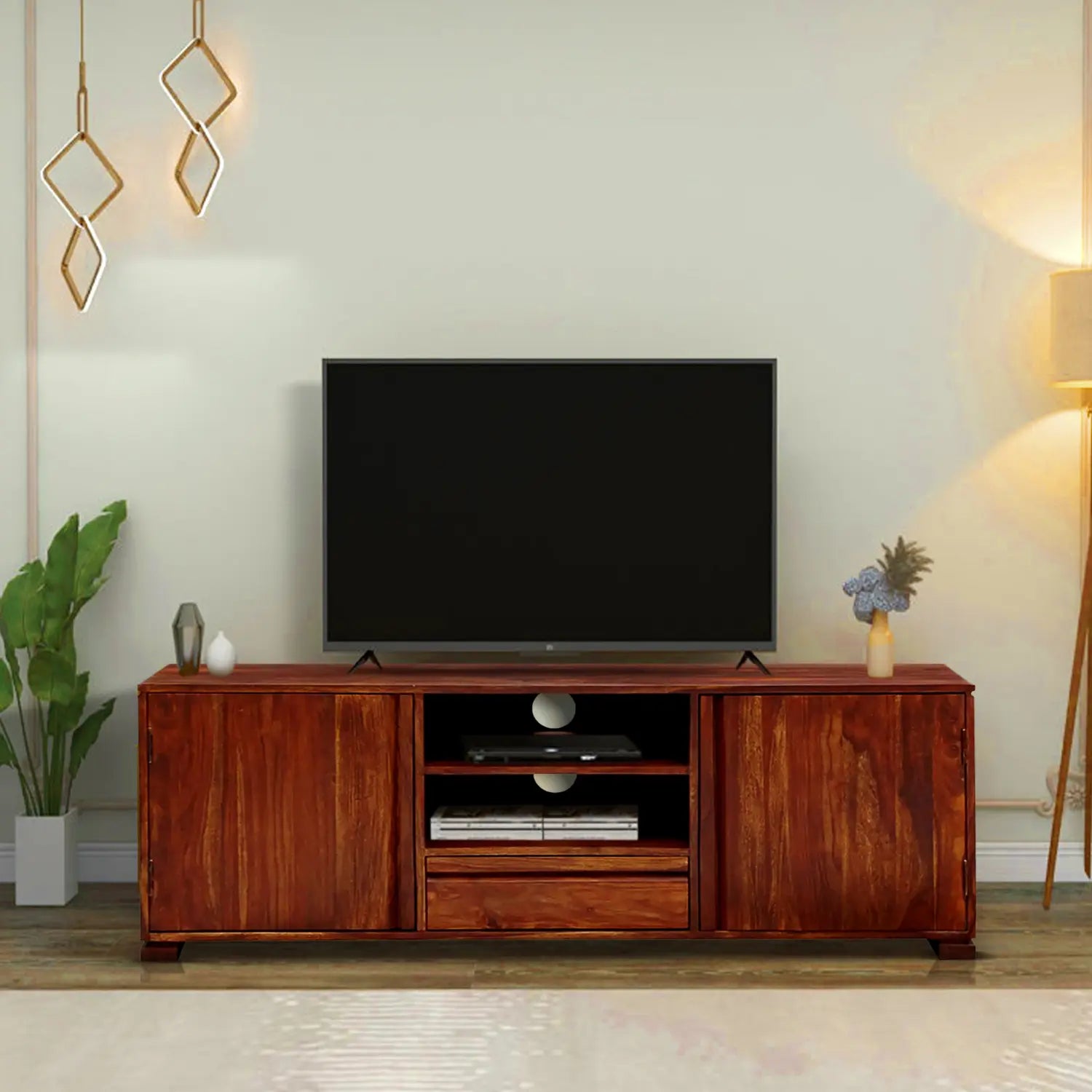 Modern solid wood tv console table Moscow sheesham tv unit design
