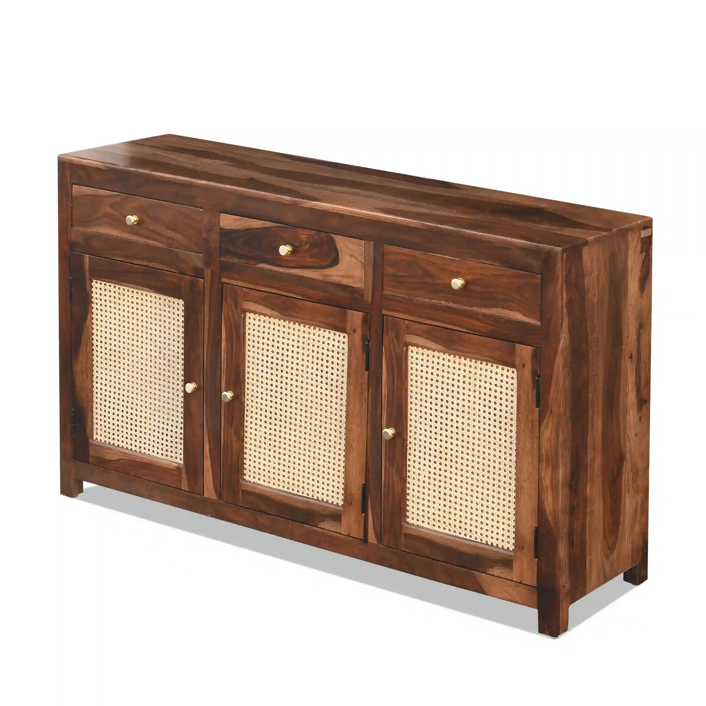 Modern wooden sideboard cabinet sheesham wood rattan storage unit