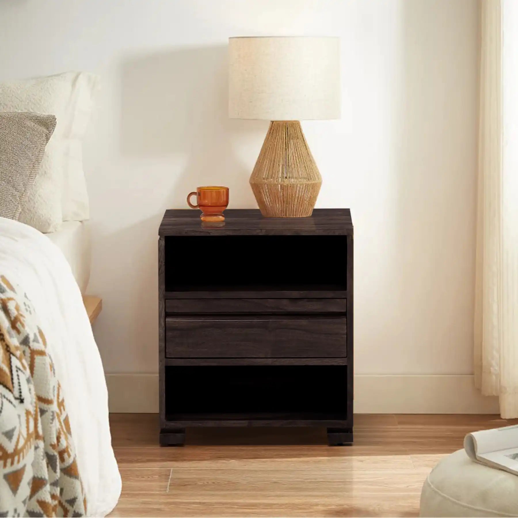 Moscow bedside table solid wood compact nightstand India