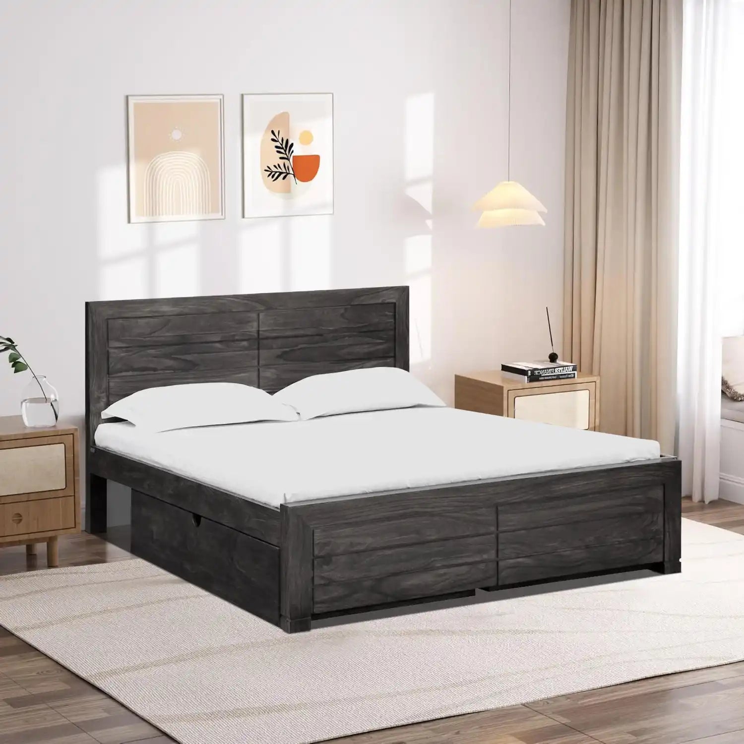 Moscow durable solid wood king bed drawer storage build