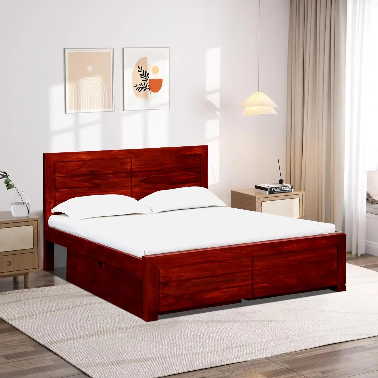 Moscow king bed with pullout drawer storage solid wood