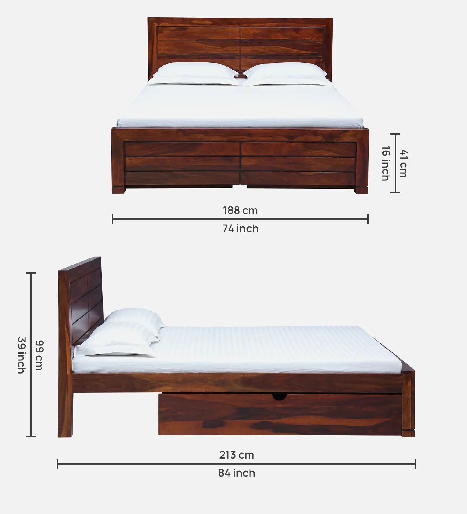 Moscow modern king bed solid wood drawer storage frame