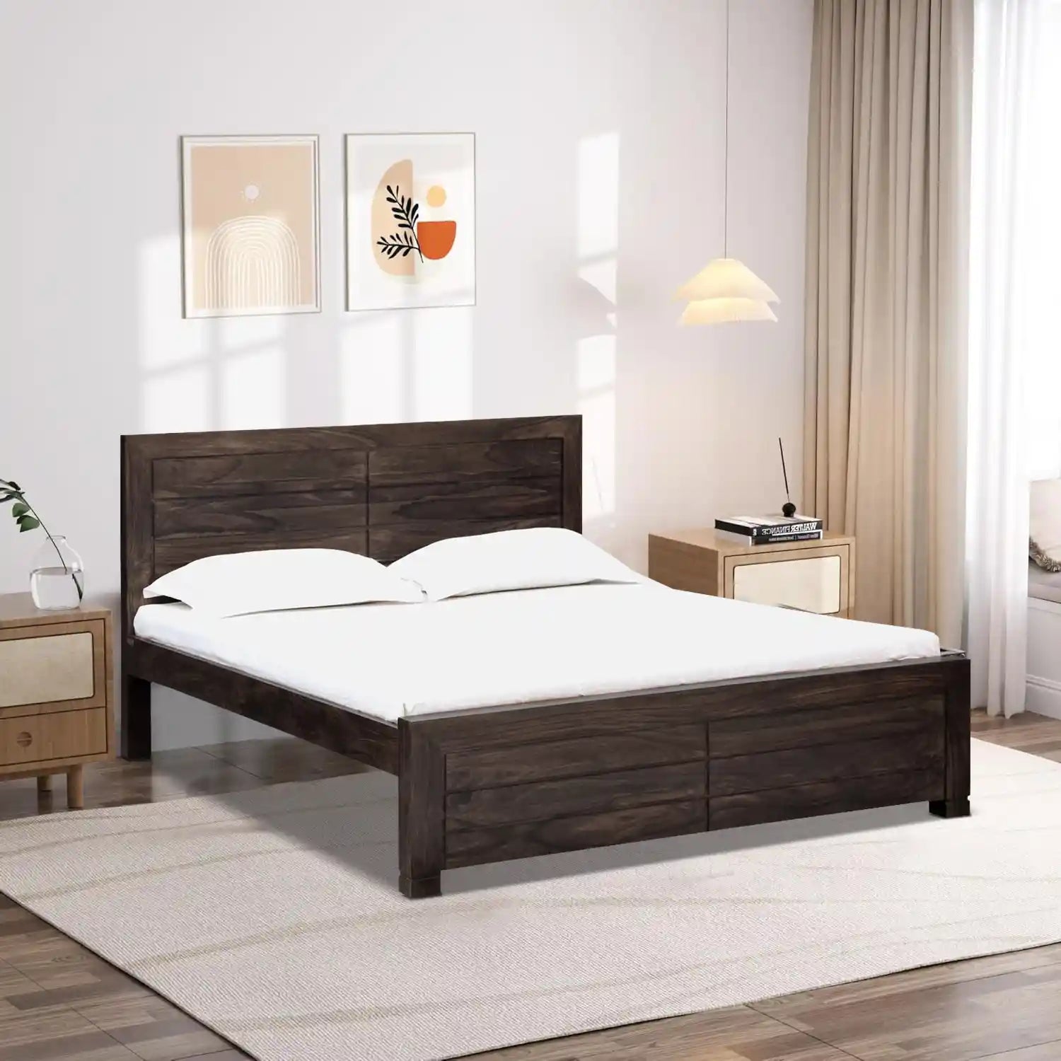 moscow sheesham wood queen size bed without storage strong frame durable build quality
