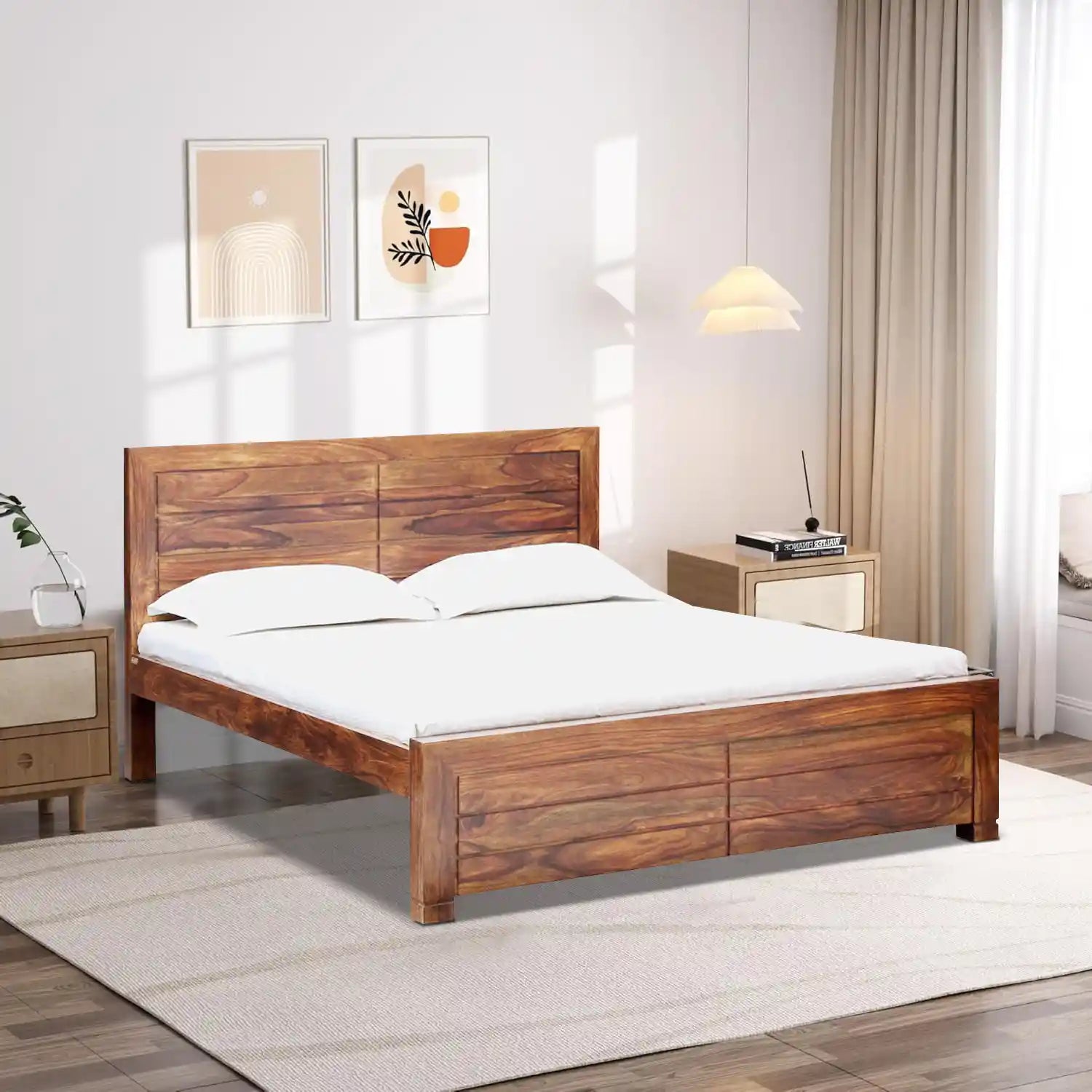 moscow sheesham wood queen size bed without storage strong frame durable build quality