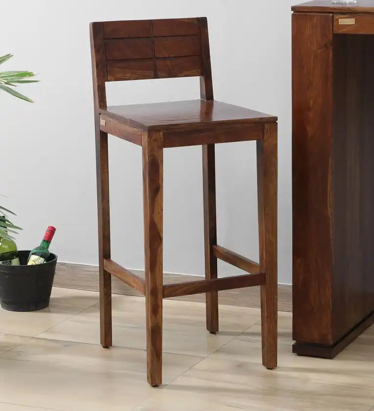 Moscow sheesham wood bar stool in solid wood for kitchen counter seating India