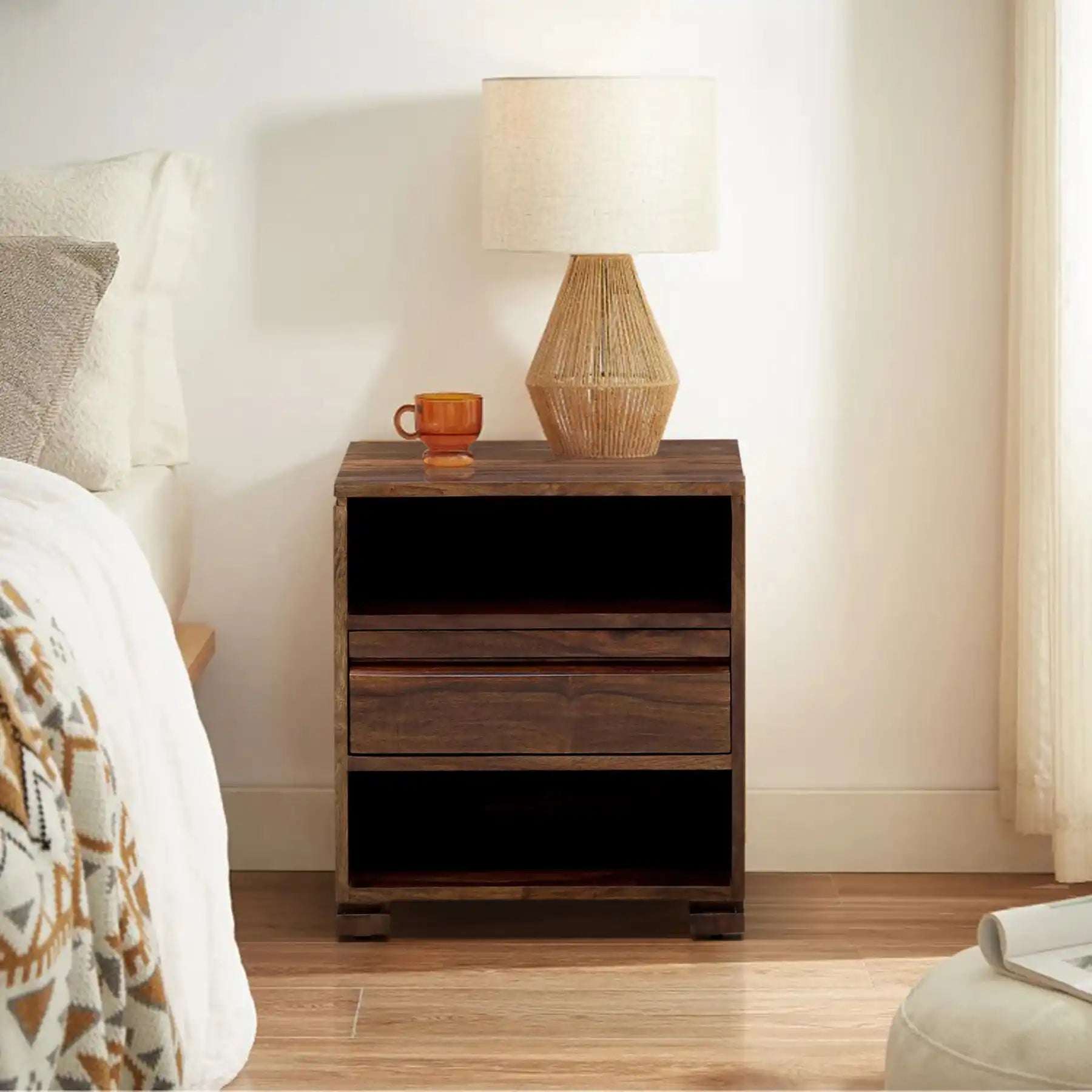 Moscow sheesham wood nightstand bedside table modern design India