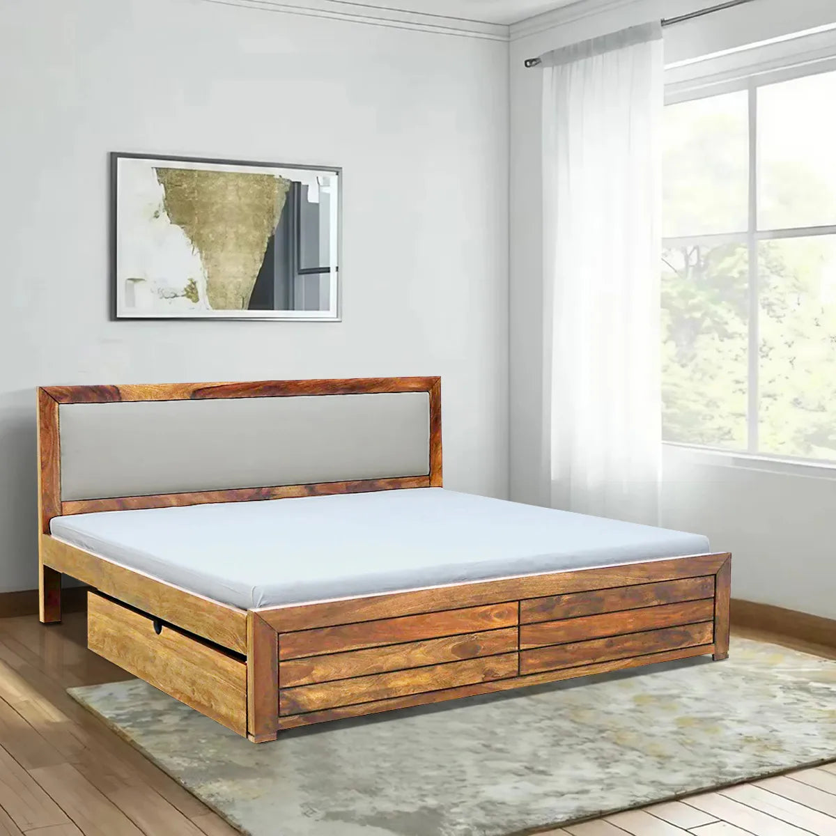 moscow solid sheesham wood bed walnut finish king size drawer storage bed india