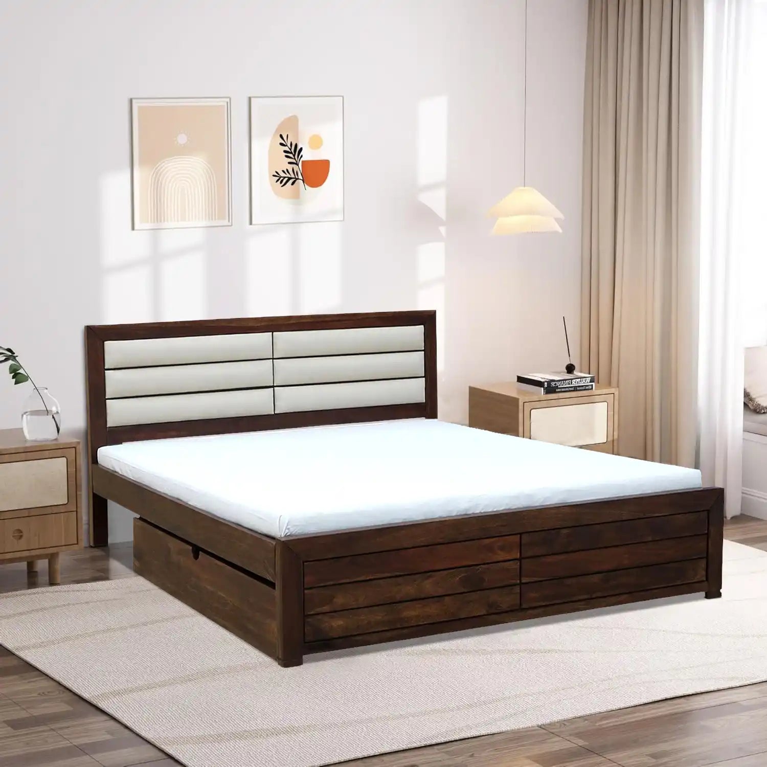 Moscow solid wood king bed drawer storage provincial teak frame