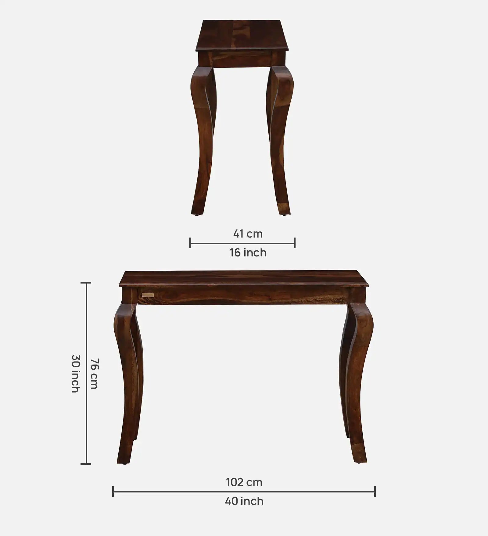 Narrow console table in solid wood for space saving entryway design