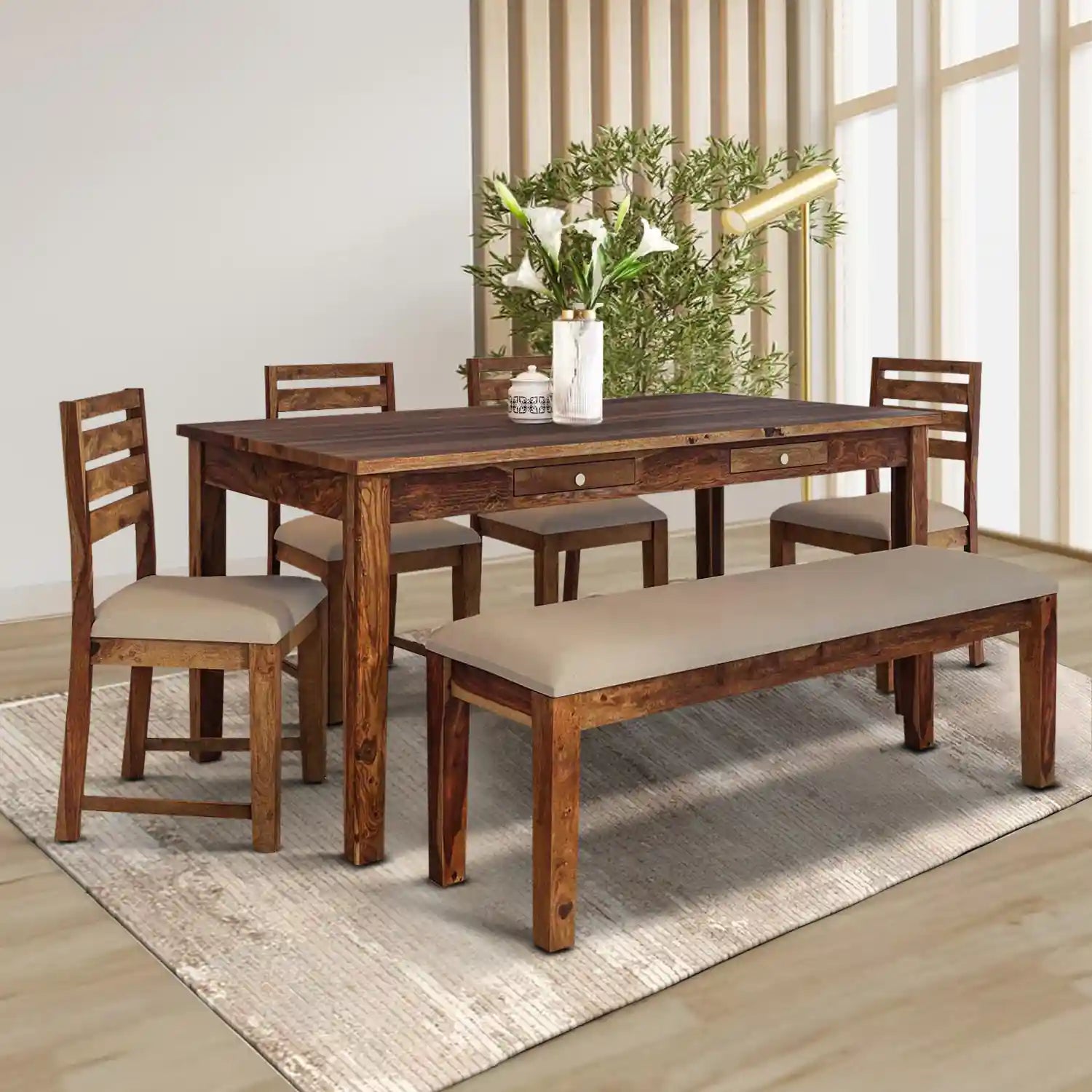 Natural wood six-seater dining set Oslo comfortable family furniture