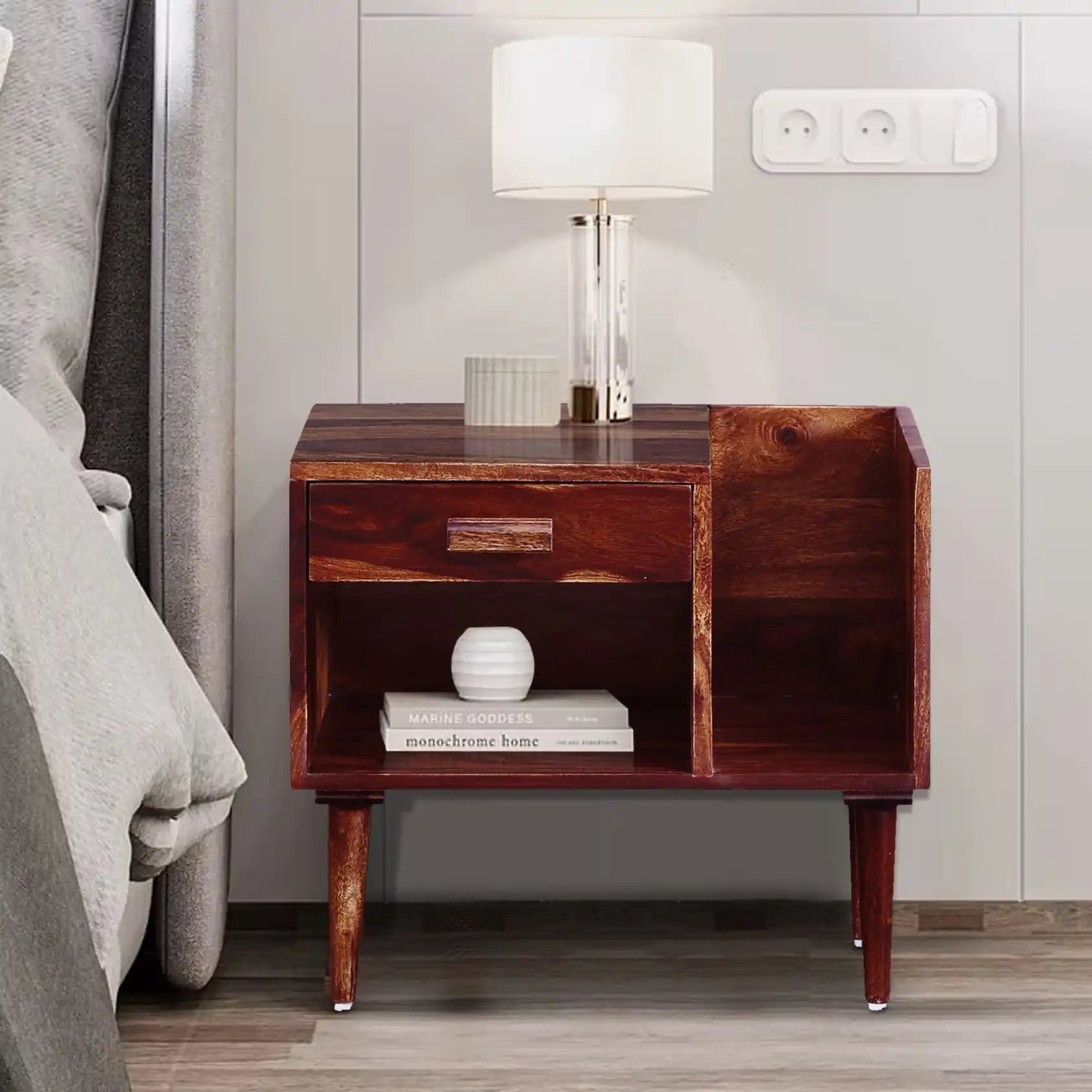 Nexo solid wood bedside table compact wooden side table India