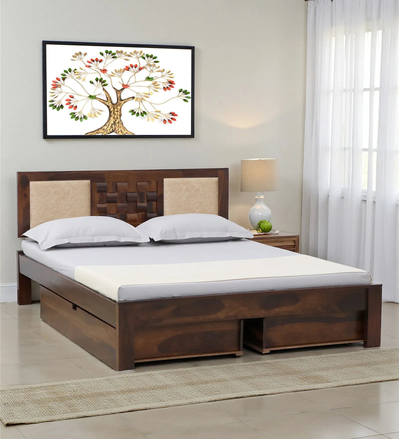 sheesham wood king size drawer storage bed base structure india