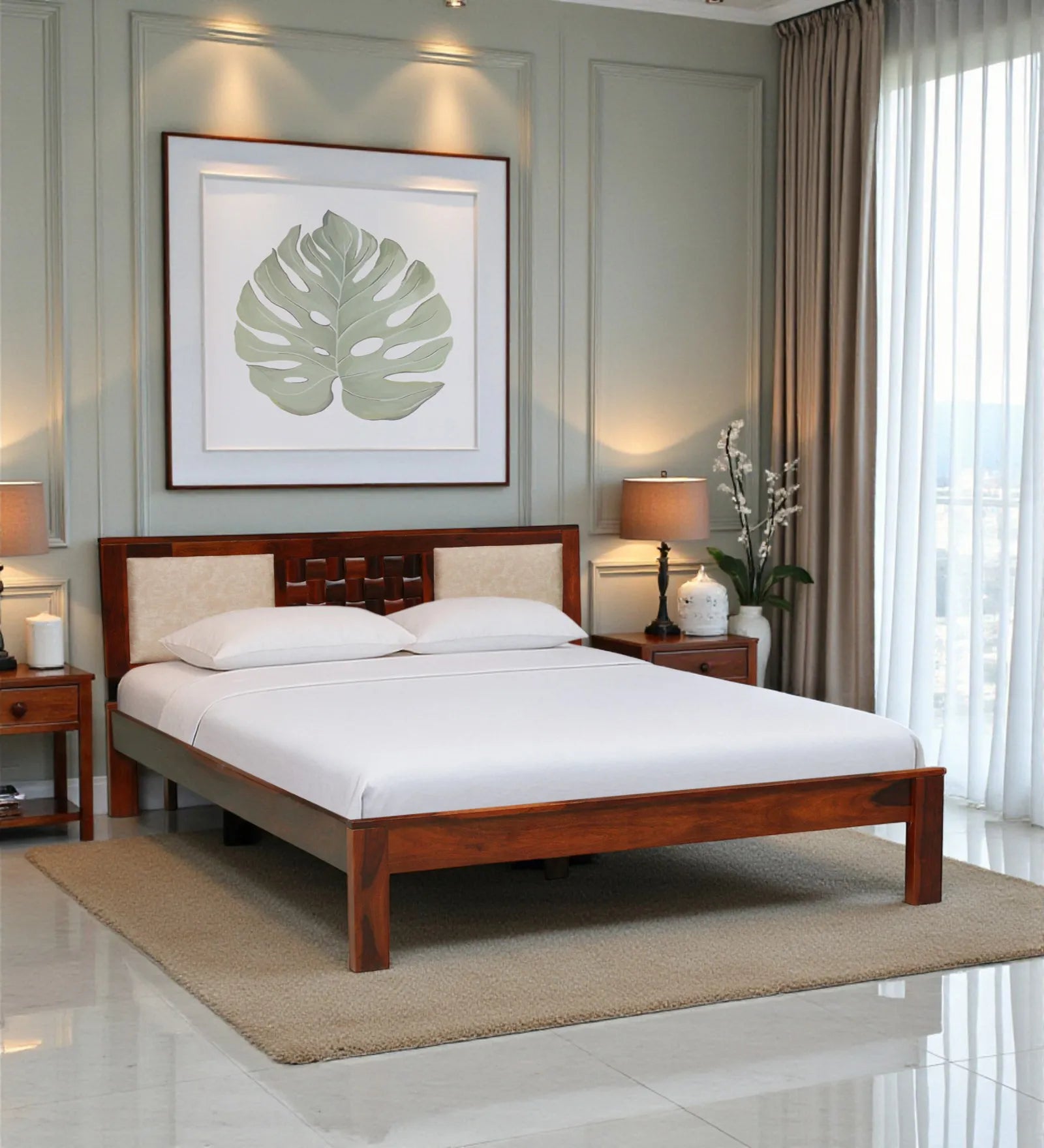 Nivasa queen bed sheesham wood no storage clean frame